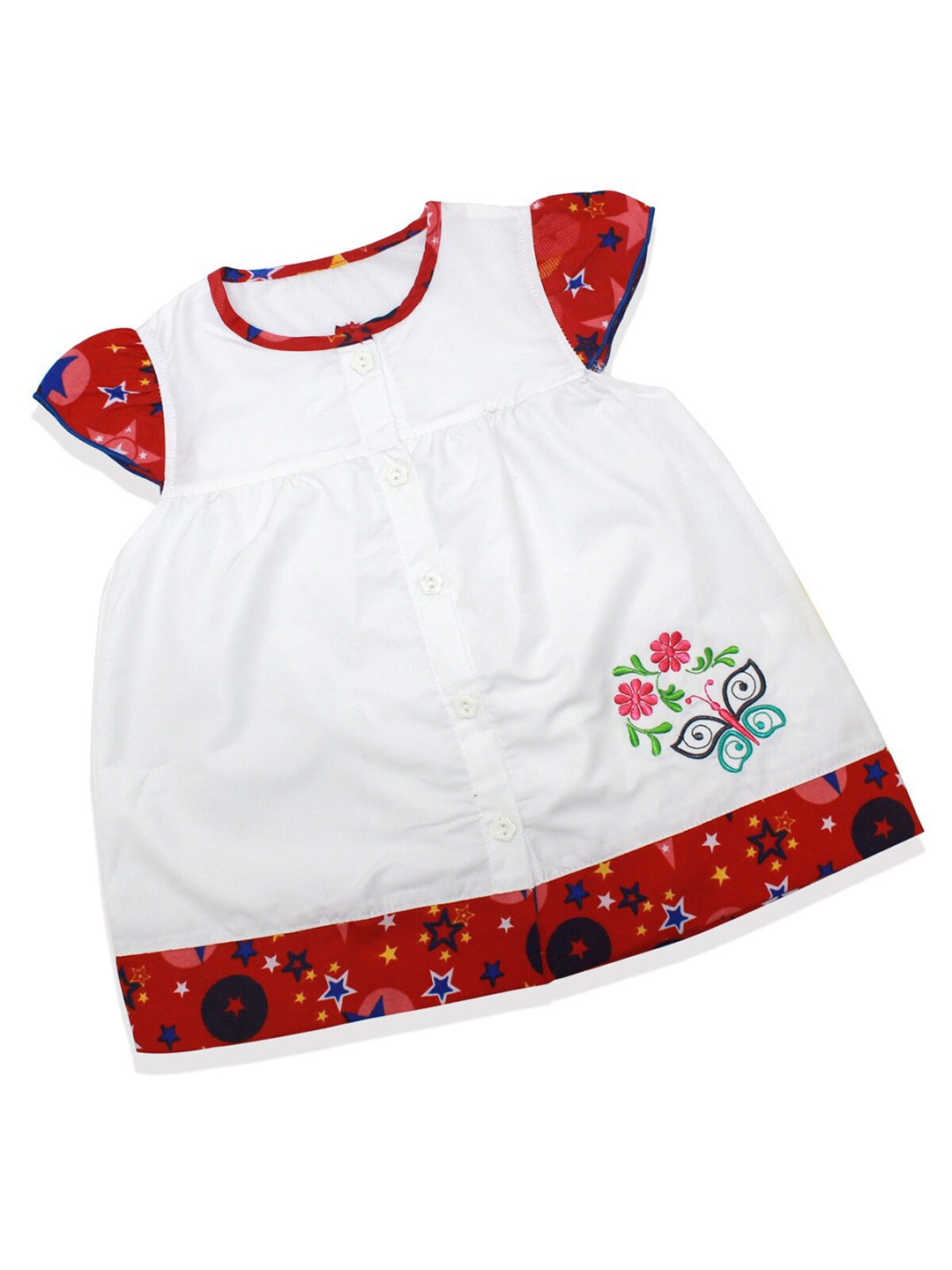 

Born Babies Girls White & Red Solid A-Line Dress