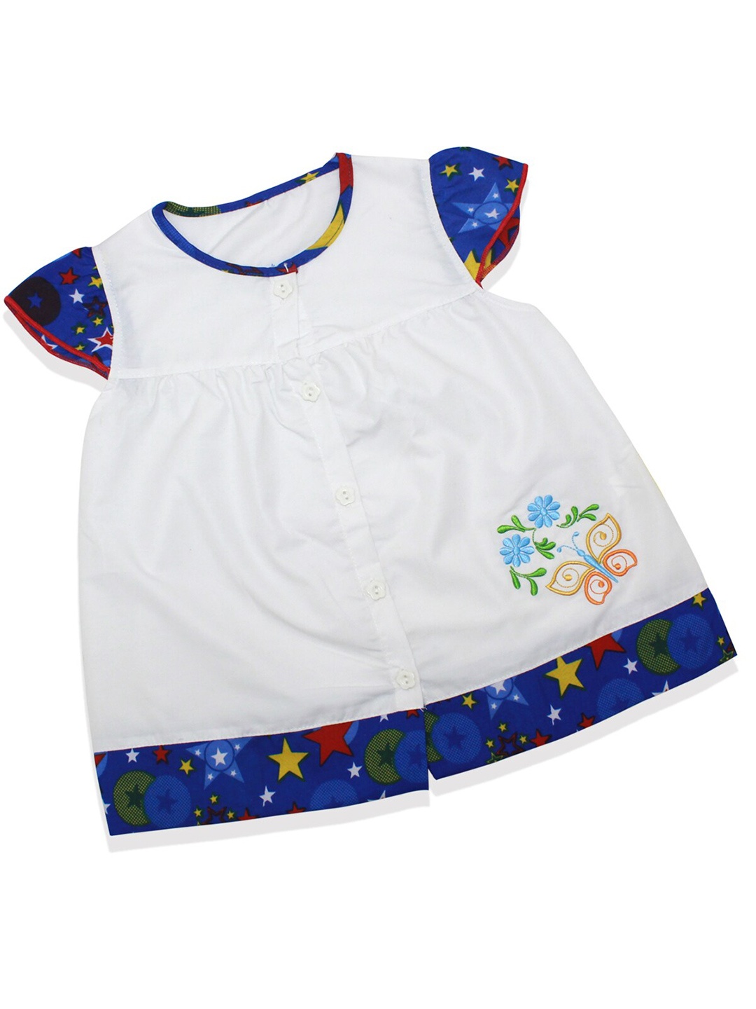 

Born Babies Girls Blue & White Embroidered Cotton A-Line Dress