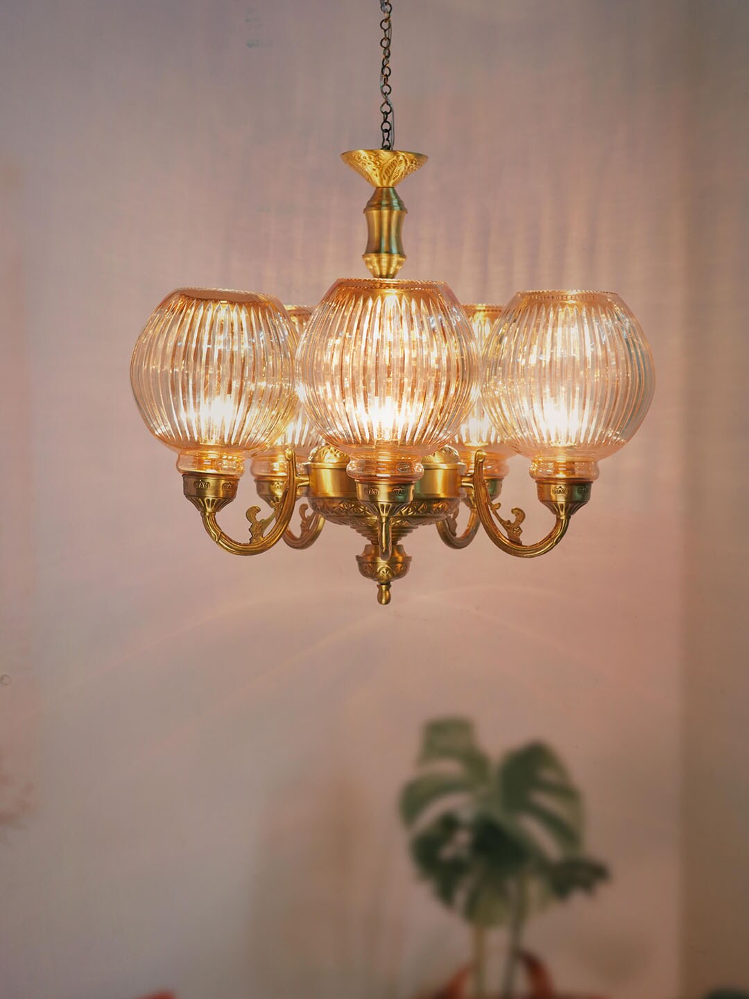 

Fos Lighting Gold-Toned & Yellow Self Design AntiqueCeiling Lamps
