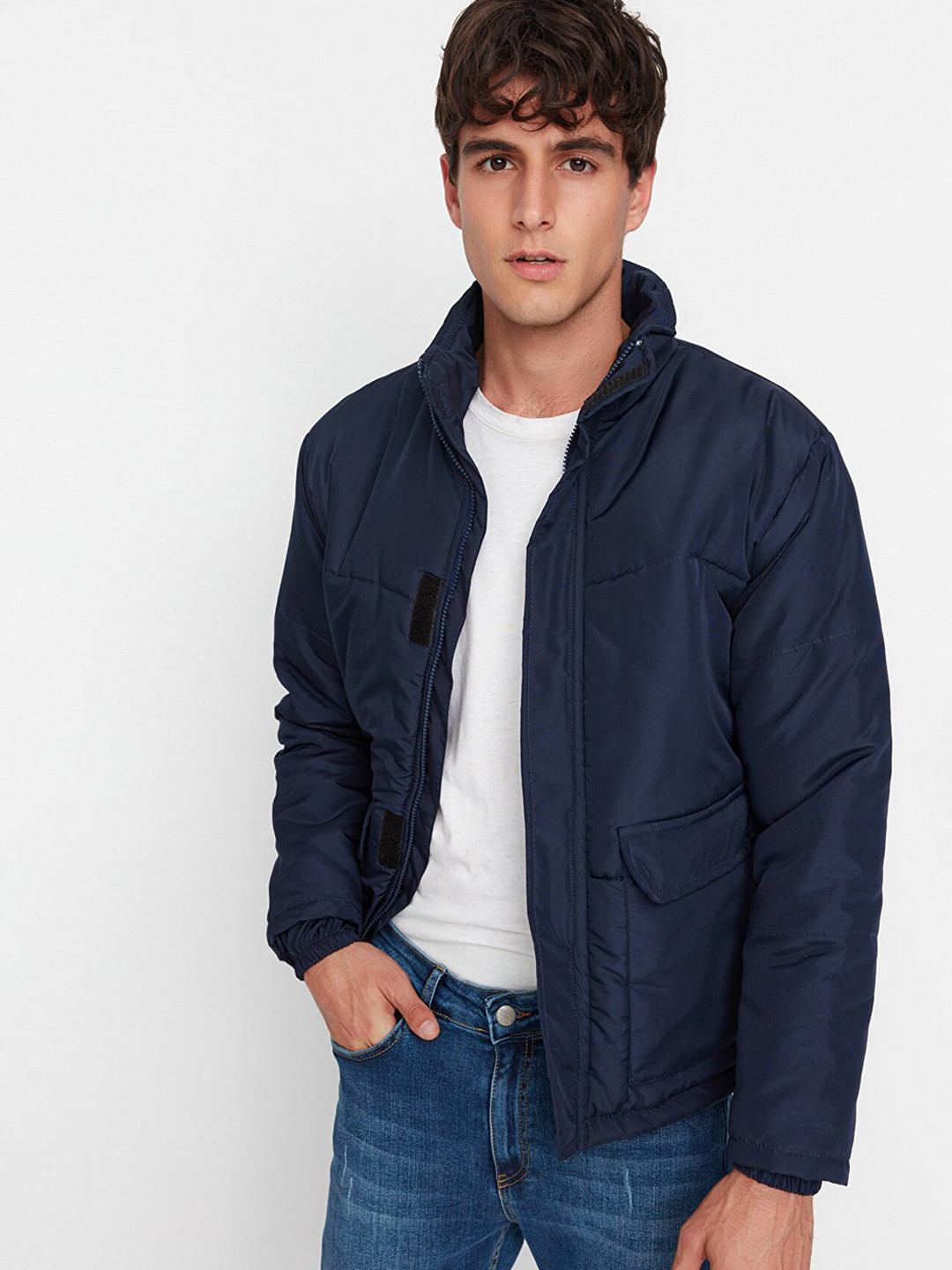 

Trendyol Men Navy Blue Solid Overcoat