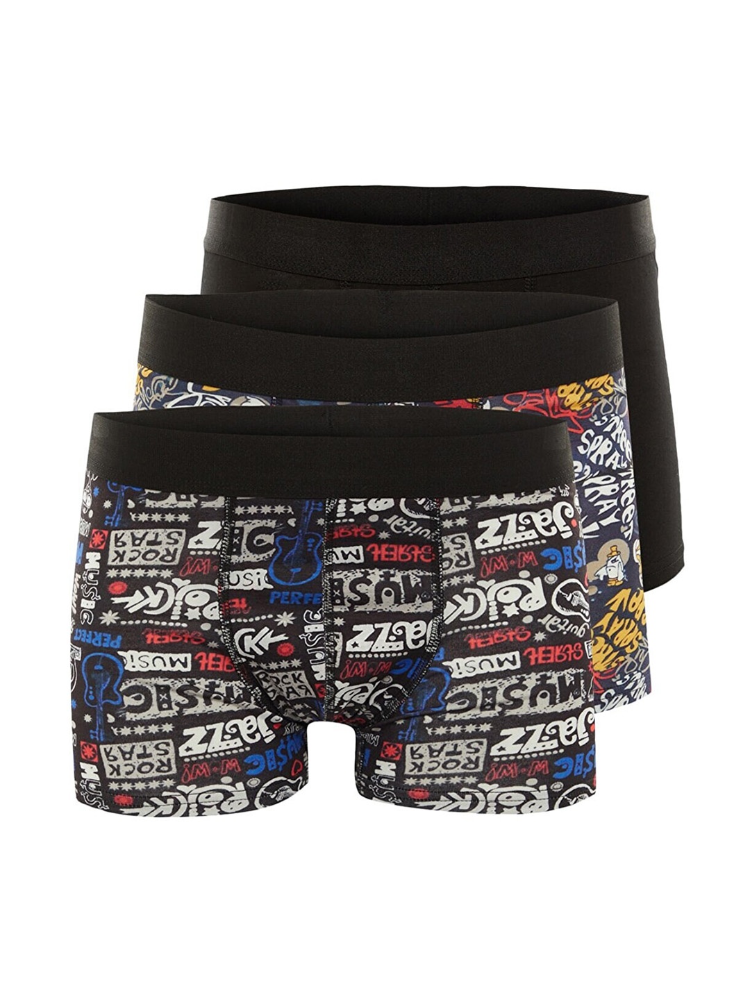 

Trendyol Men Pack of 3 Black & Grey Printed Trunks 147483430