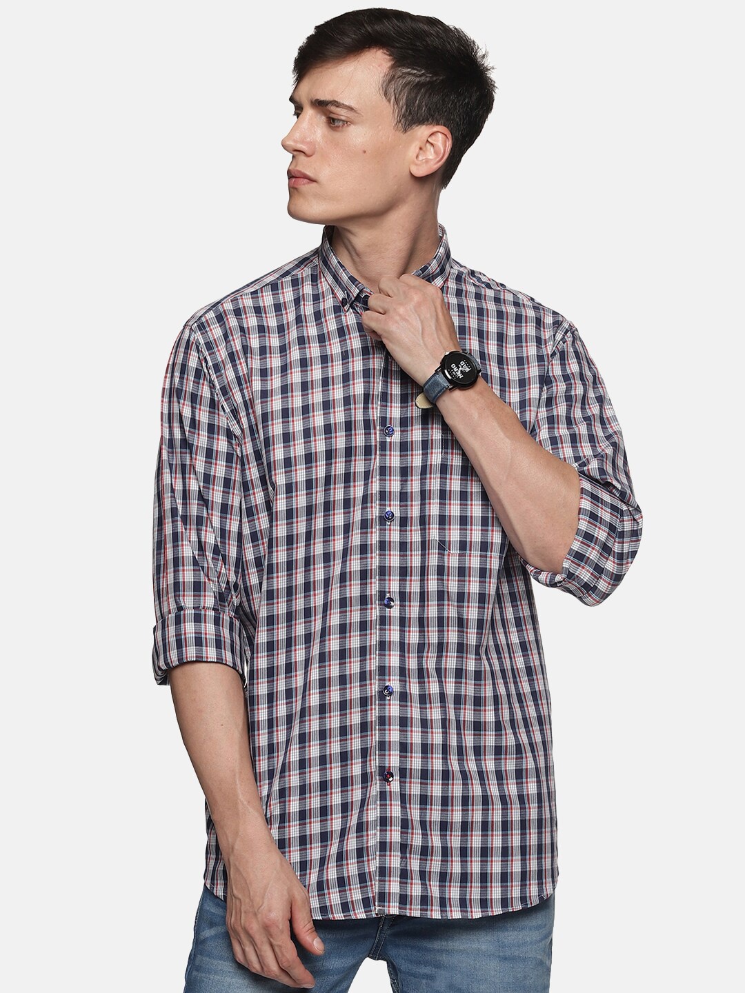 

DON VINO Men Navy Blue Checked Formal Shirt