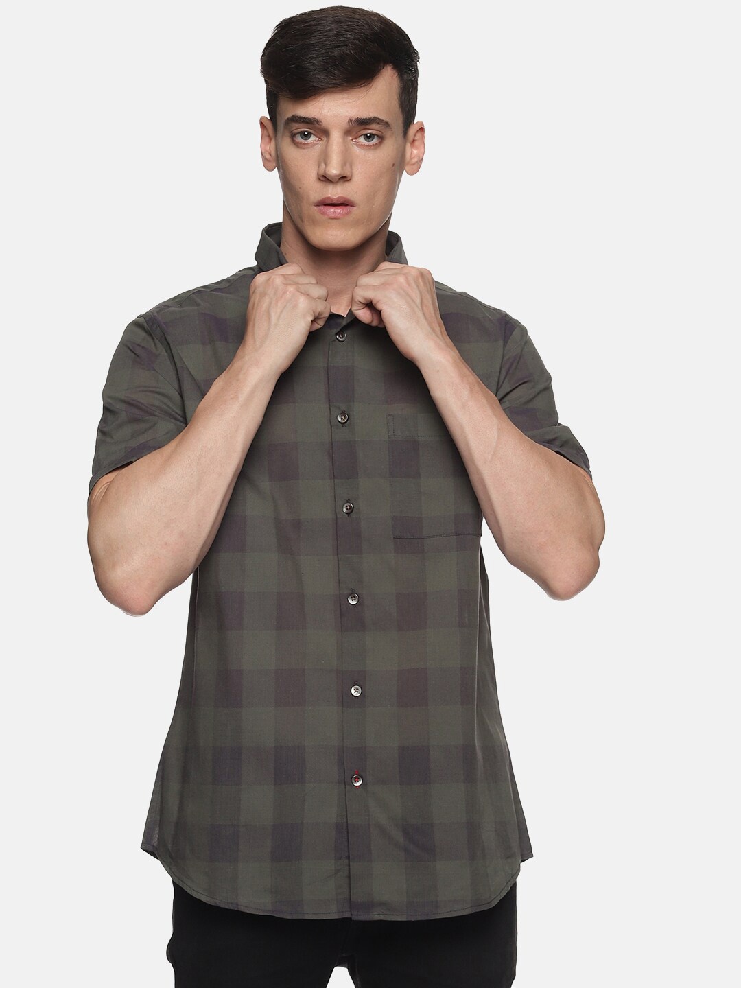 

DON VINO Men Green Relaxed Buffalo Checks Checked Casual Shirt