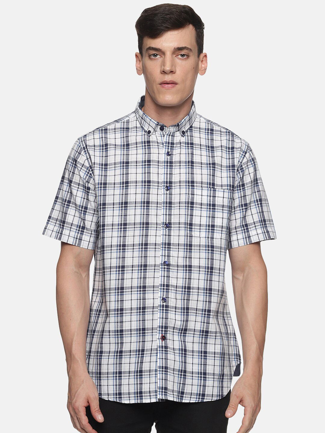 

DON VINO Men White Relaxed Tartan Checks Checked Casual Shirt