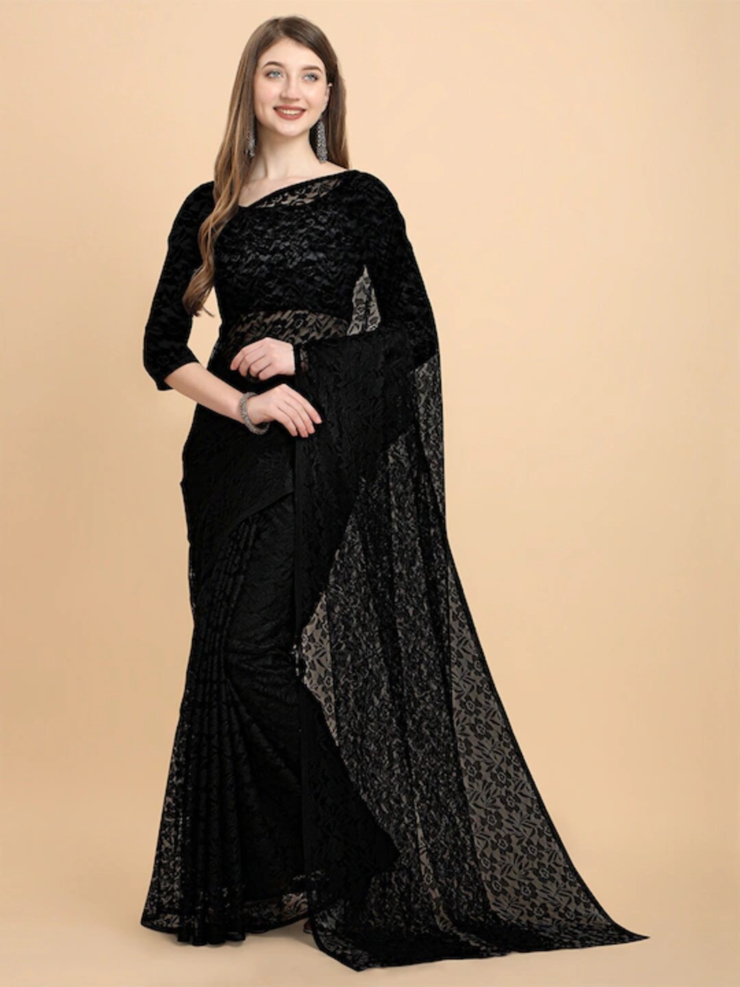

MOKSHA DESIGNS Black Floral Net embellished Saree