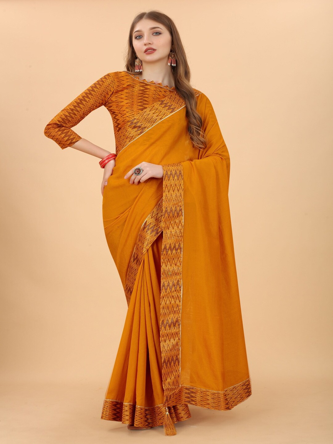 

MOKSHA DESIGNS Mustard Art Silk Tussar Saree