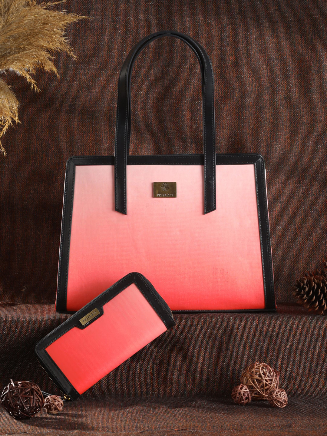 

Priyaasi Peach PU Structured Handheld Bag