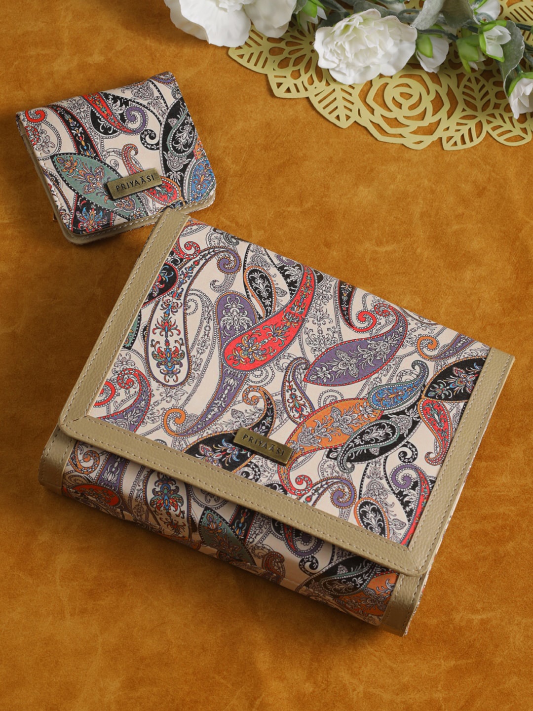 

Priyaasi Cream Ethnic Motifs Printed PU Oversized Structured Sling Bag