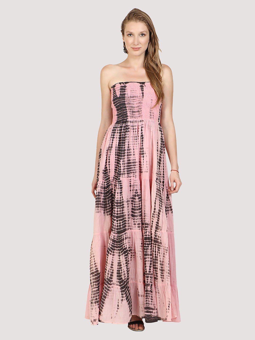 

DRIRO Women Pink & Brown Tie and Dye Pure Cotton Maxi Dress