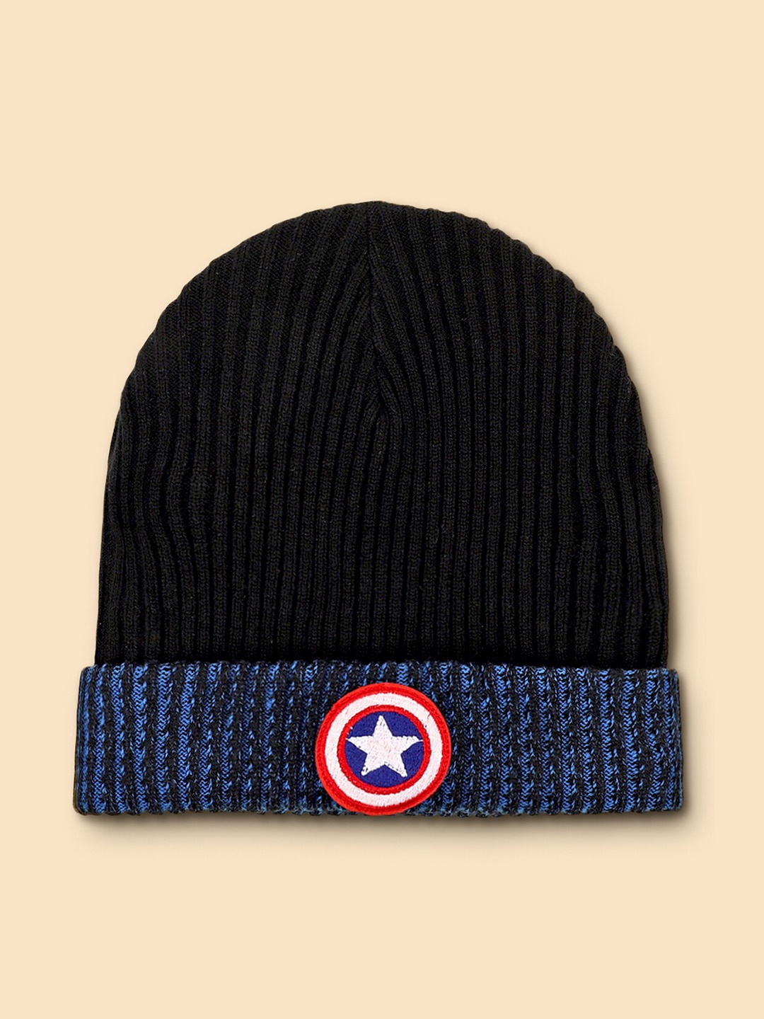 

Free Authority Men Black & Blue Captain America Printed Beanie