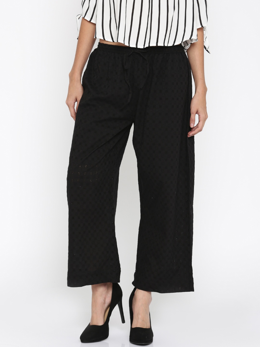 

Biba Women Black Self-Design Trousers