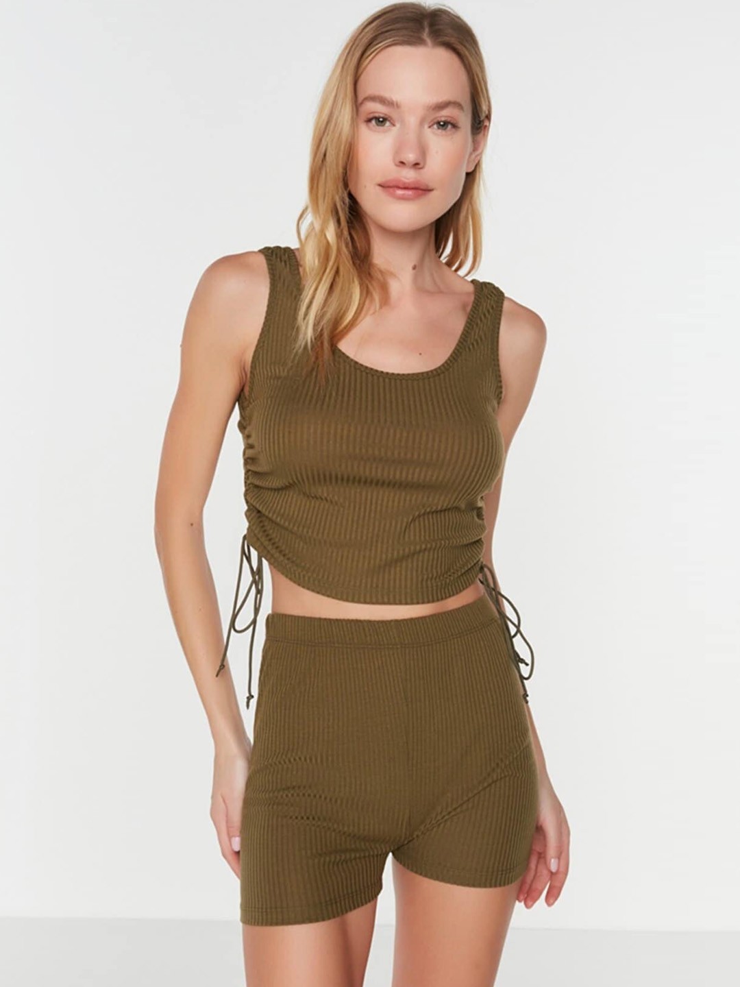 

Trendyol Women Olive Green Solid Co-ords