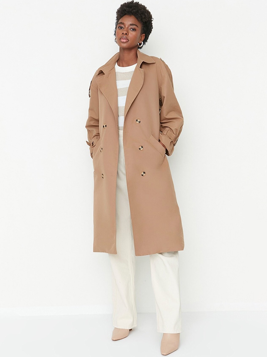 

Trendyol Women Beige Solid Longline Coat