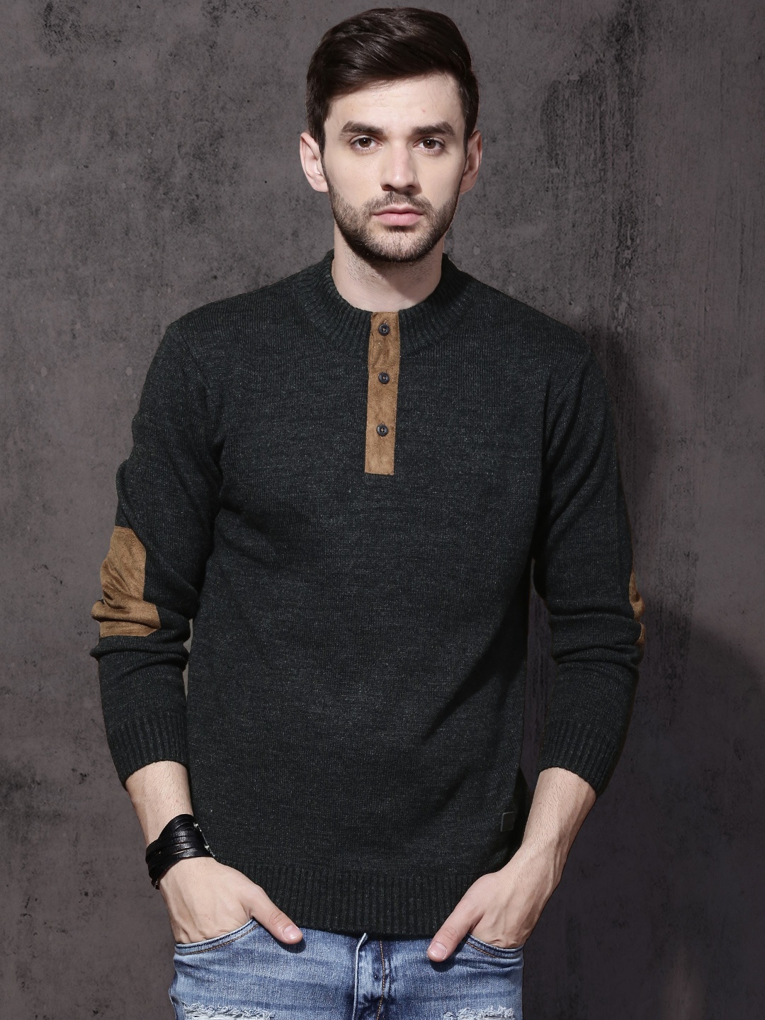 

Roadster Men Charcoal Grey Solid Pullover Sweater