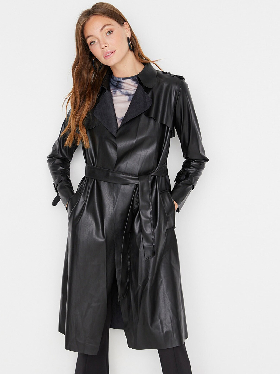 

Trendyol Women Black Solid Longline Overcoats