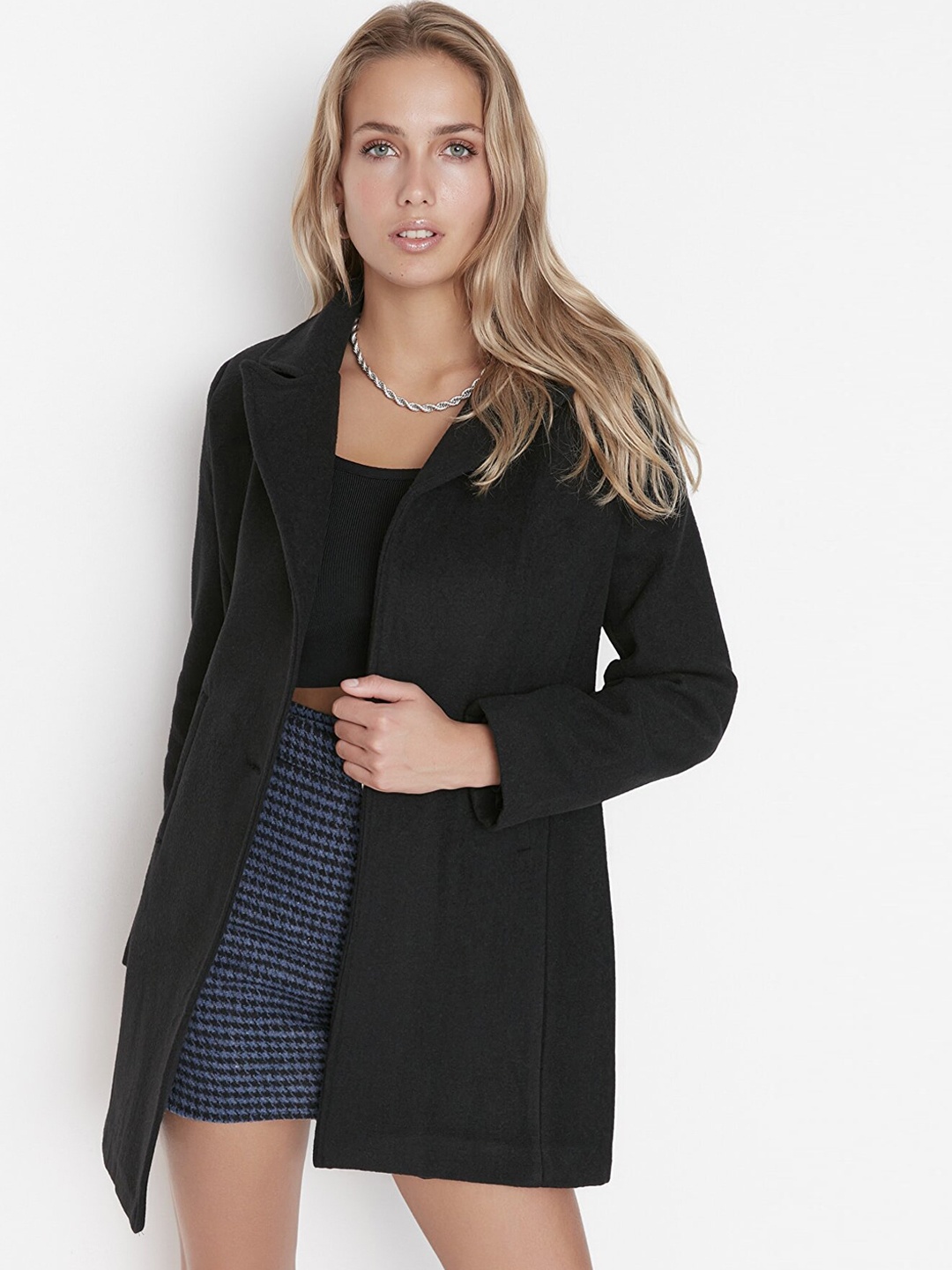 

Trendyol Women Black Solid Trench Coats