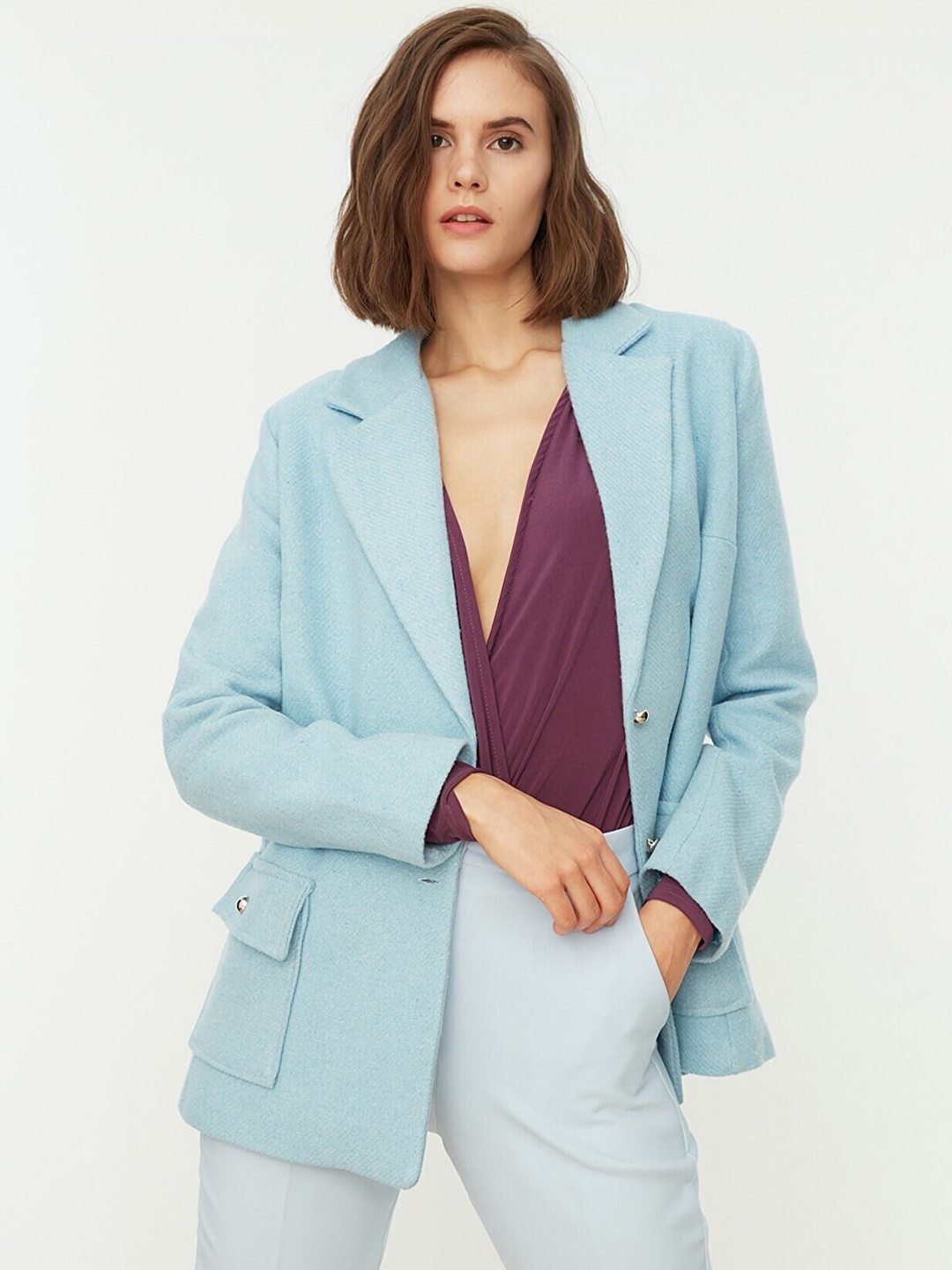 

Trendyol Women Blue Single Breasted Casual Blazer