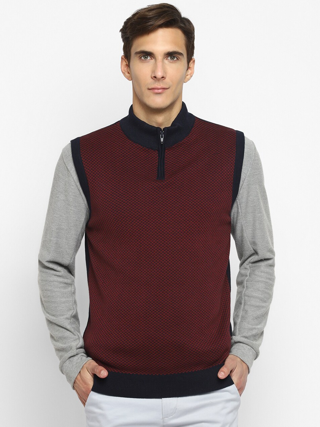 

Turtle Men Maroon & Navy Blue Sleeveless Cotton Sweater Vest