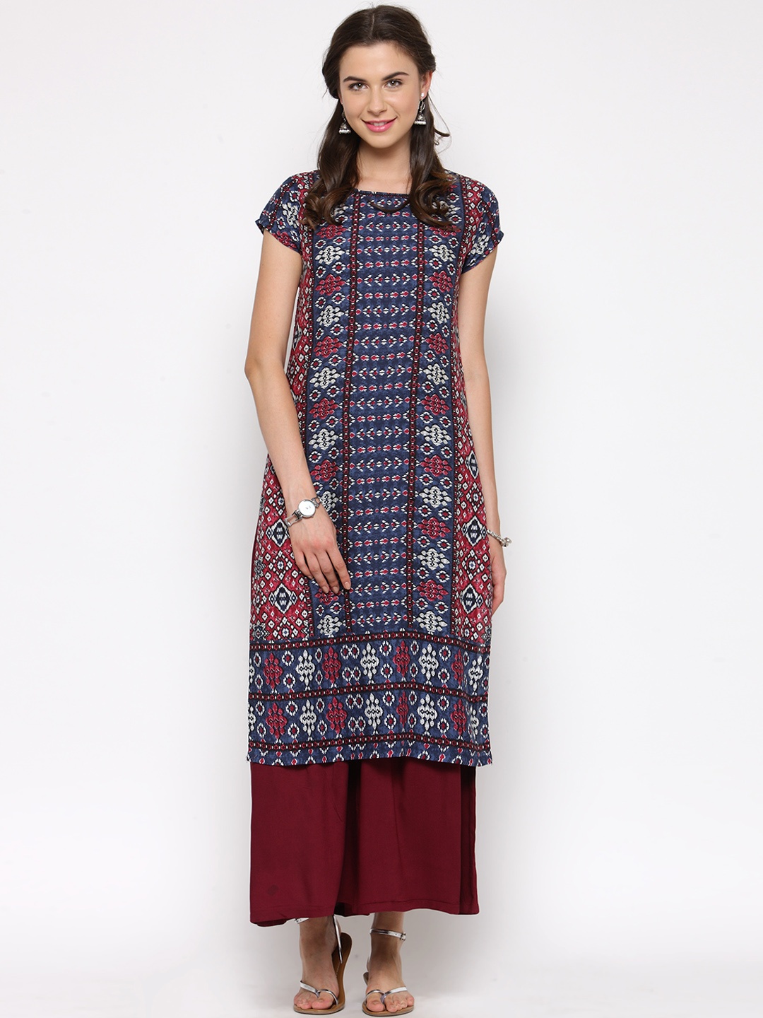 

Sera Women Blue & Maroon Printed Kurta with Palazzos