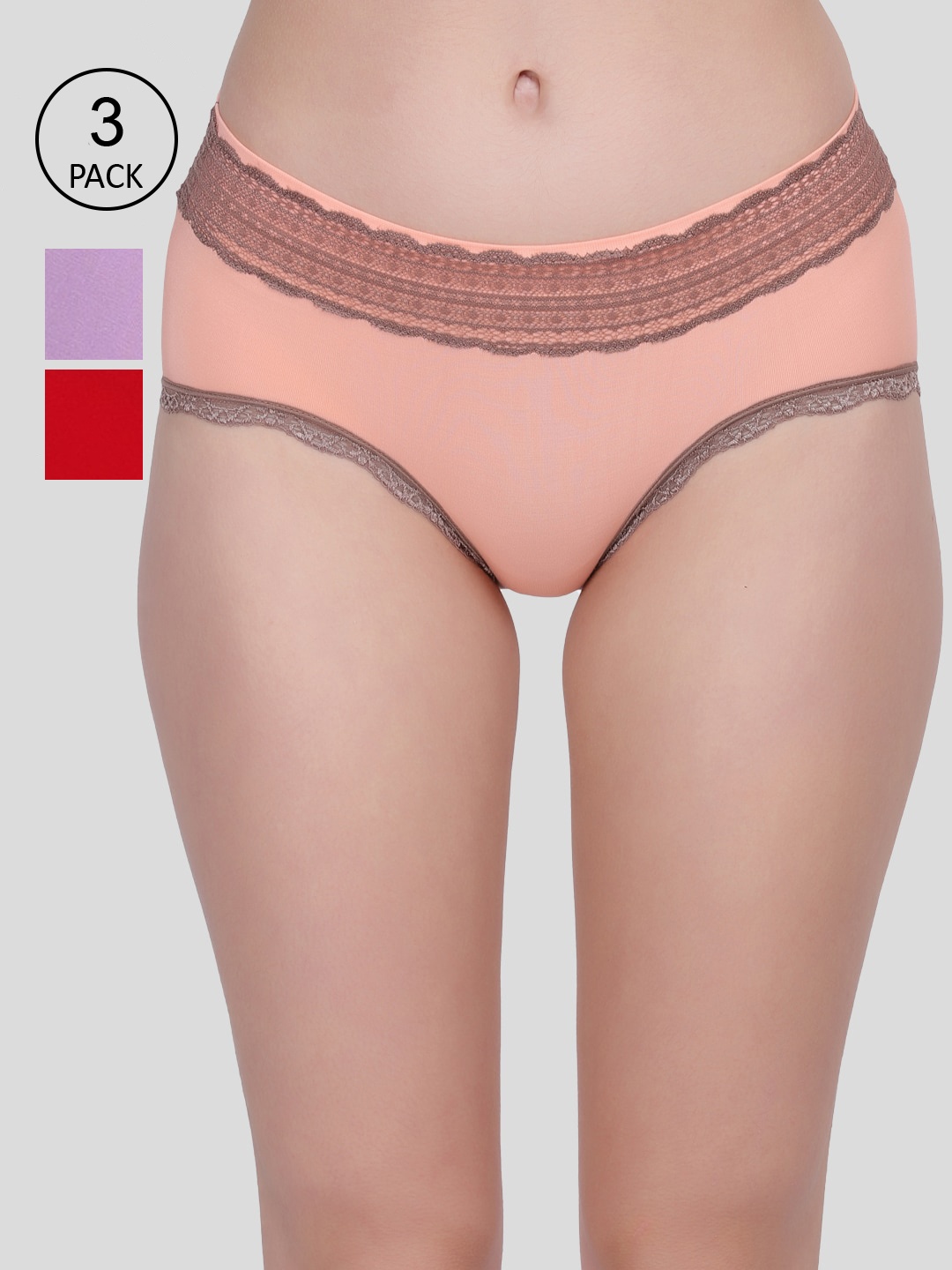 

Amour Secret Women Pack Of 3 Red & Purple Solid Hipster BriefsP2327_Pch_Prl_Red