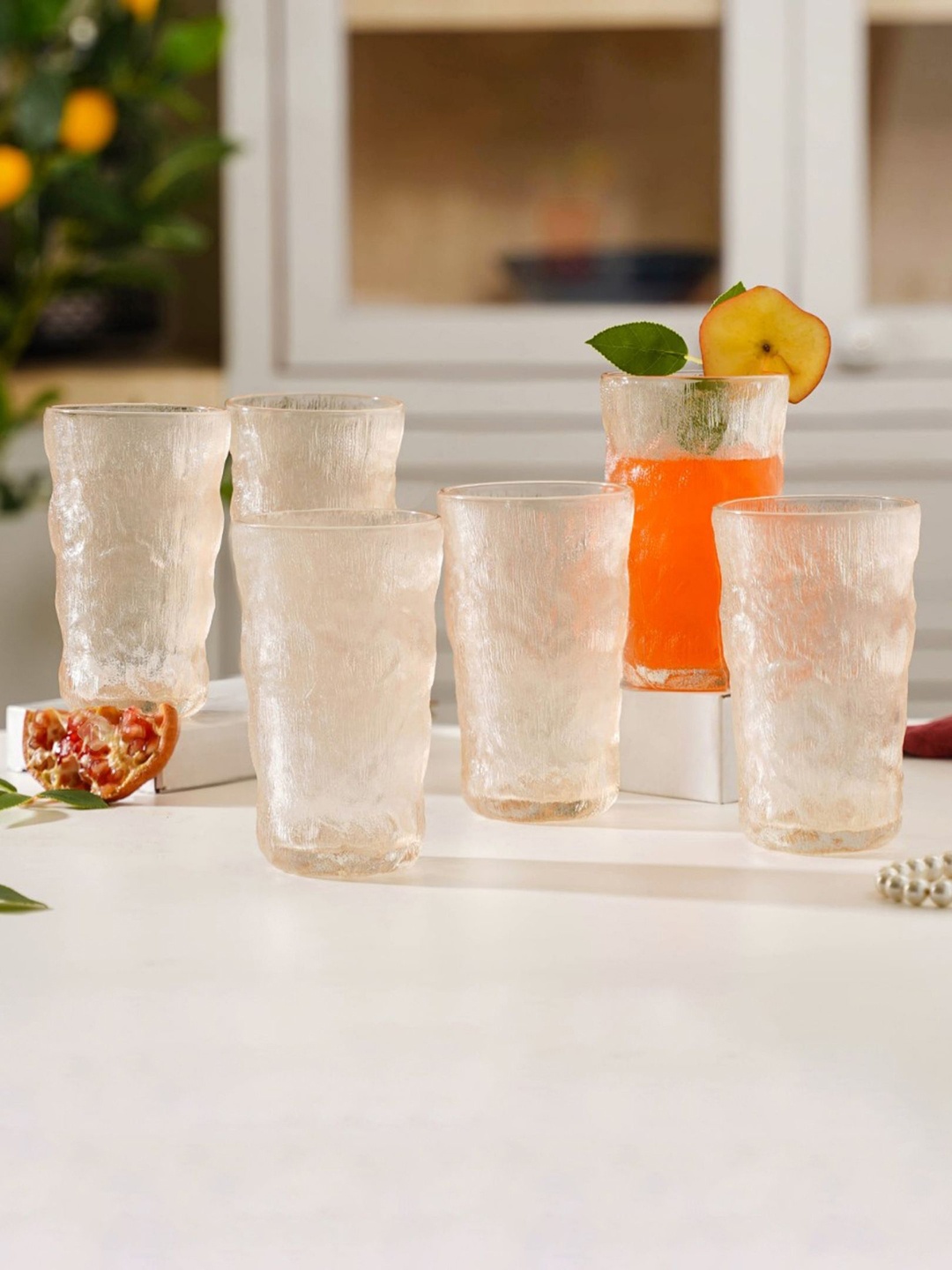 

Nestasia Set Of 6 Textured Glacier Water & Juice Glasses 350 ml Each, Nude