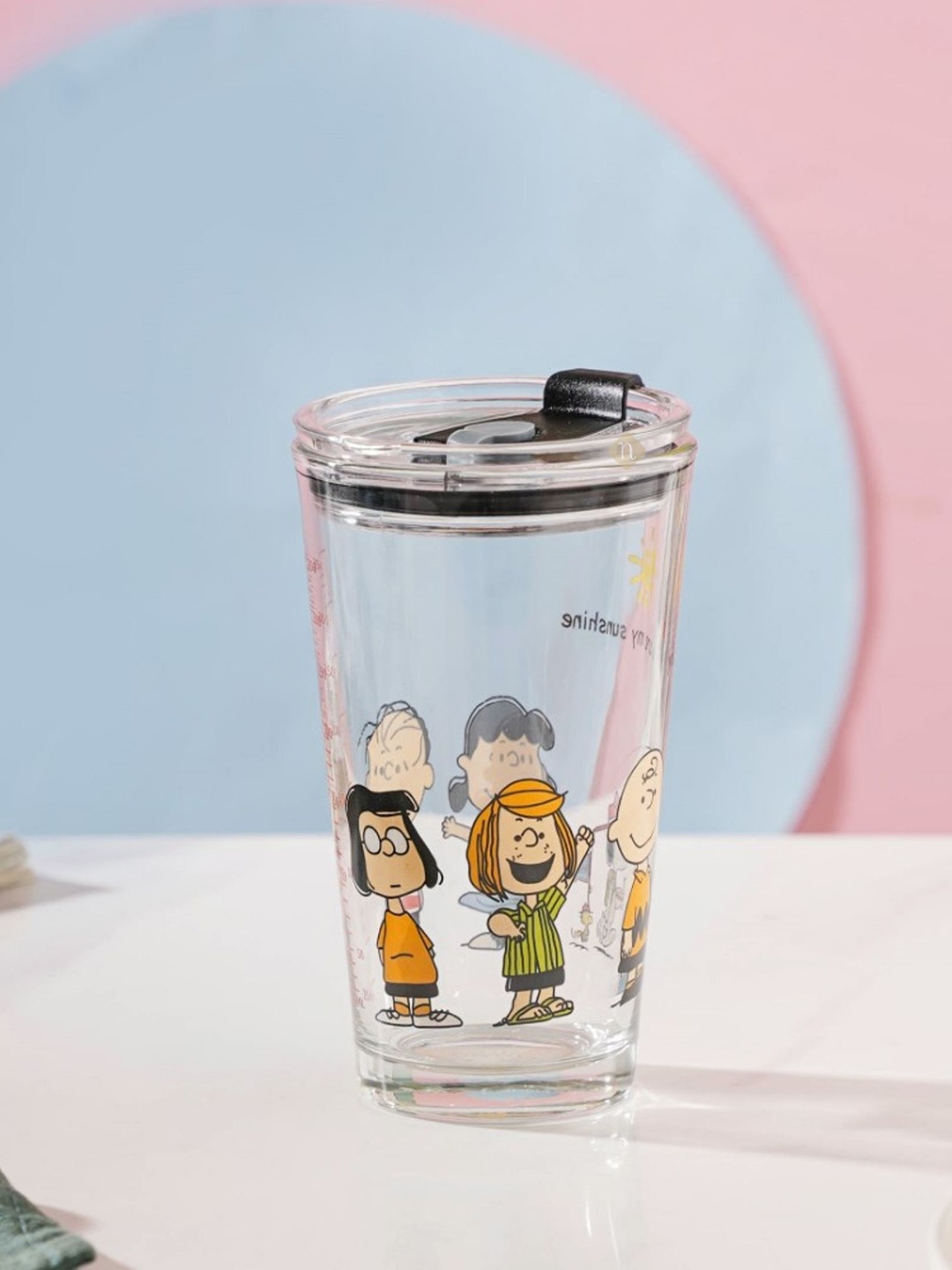 

Nestasia Transparent Printed Glass Tumbler With Lid 350 ml