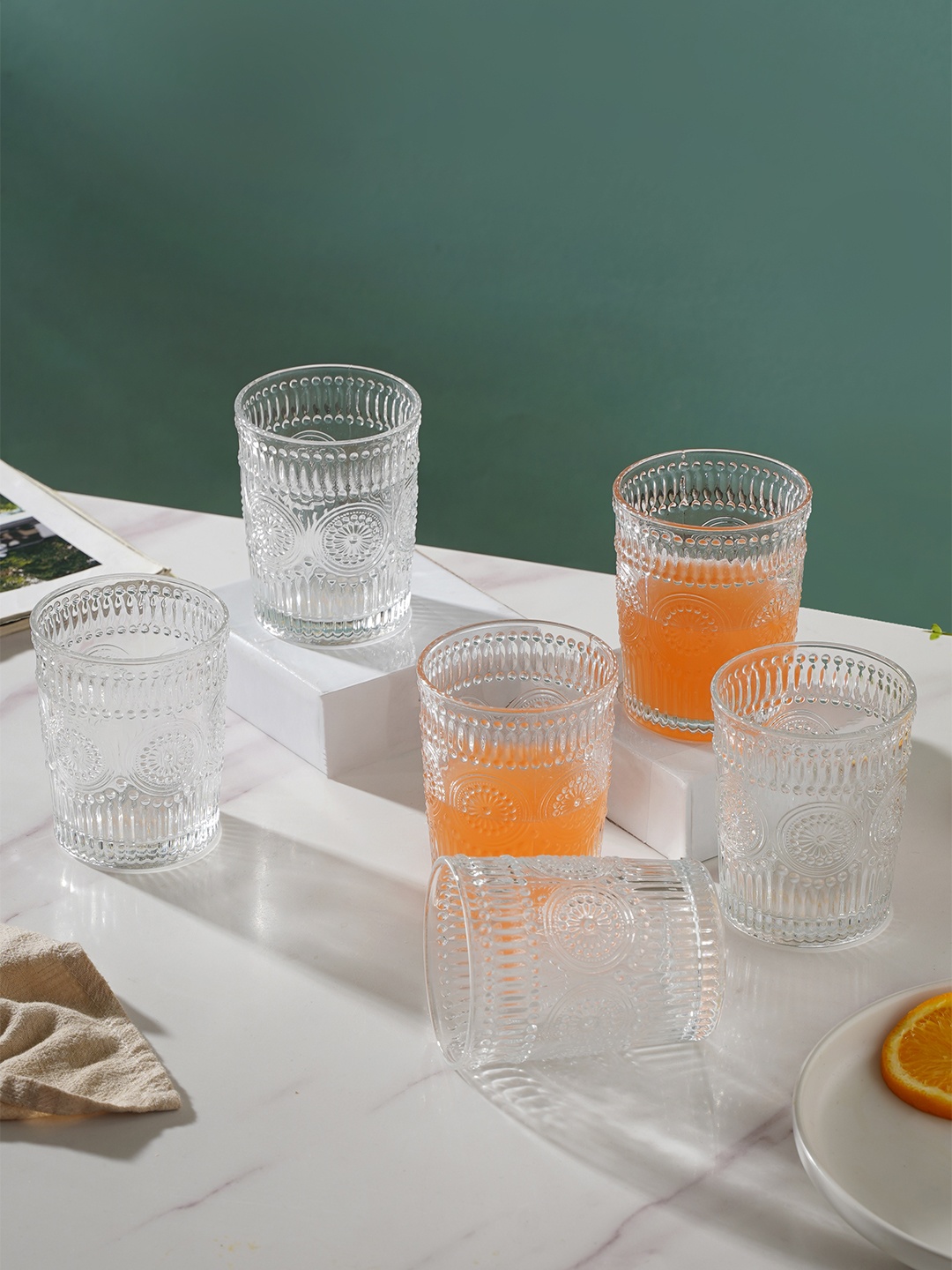 

Nestasia Transparent Set Of 6 Textured Water & Juice Glasses 250 ml Each