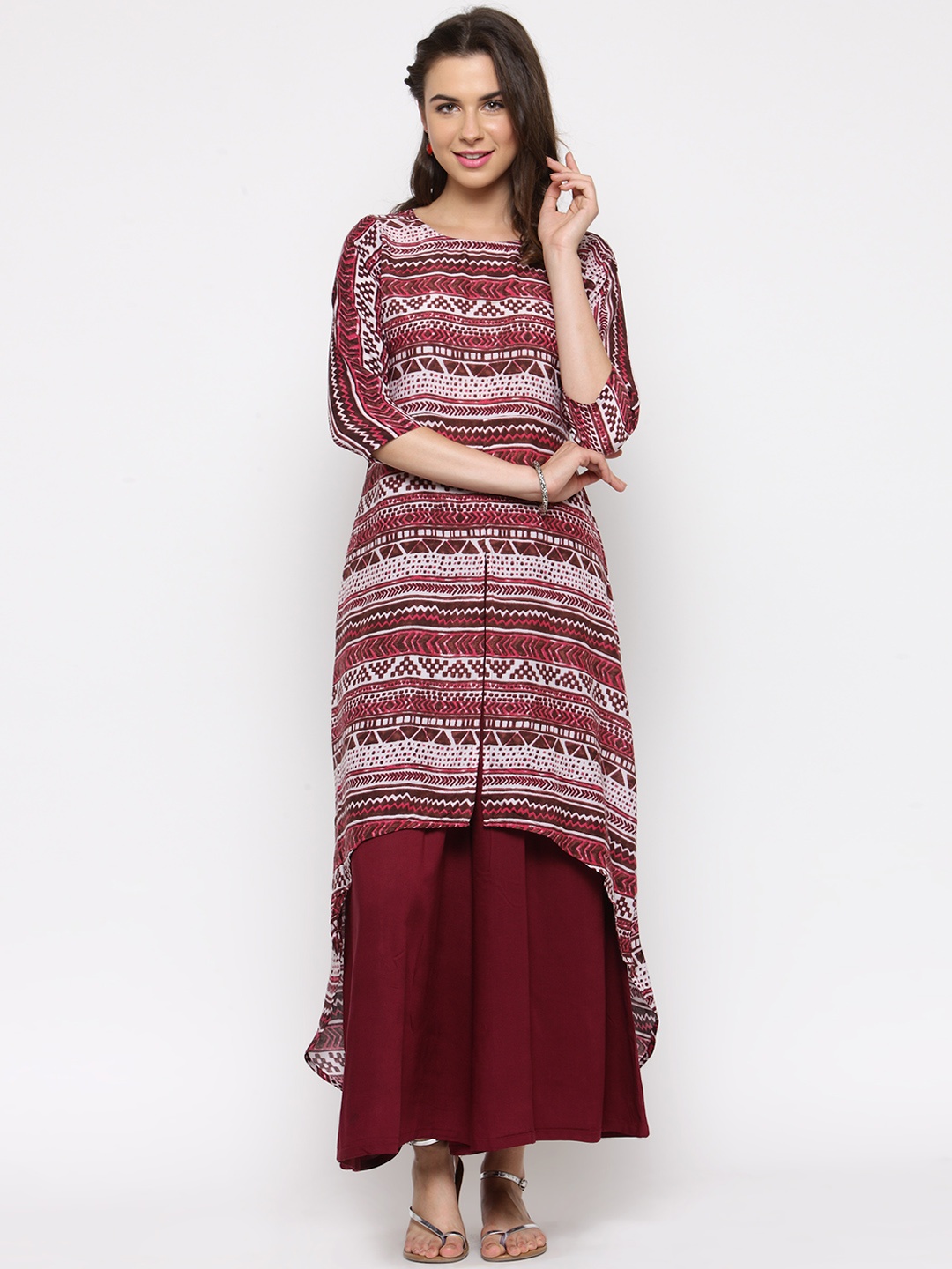 

Sera Women Maroon Printed Kurta with Palazzos