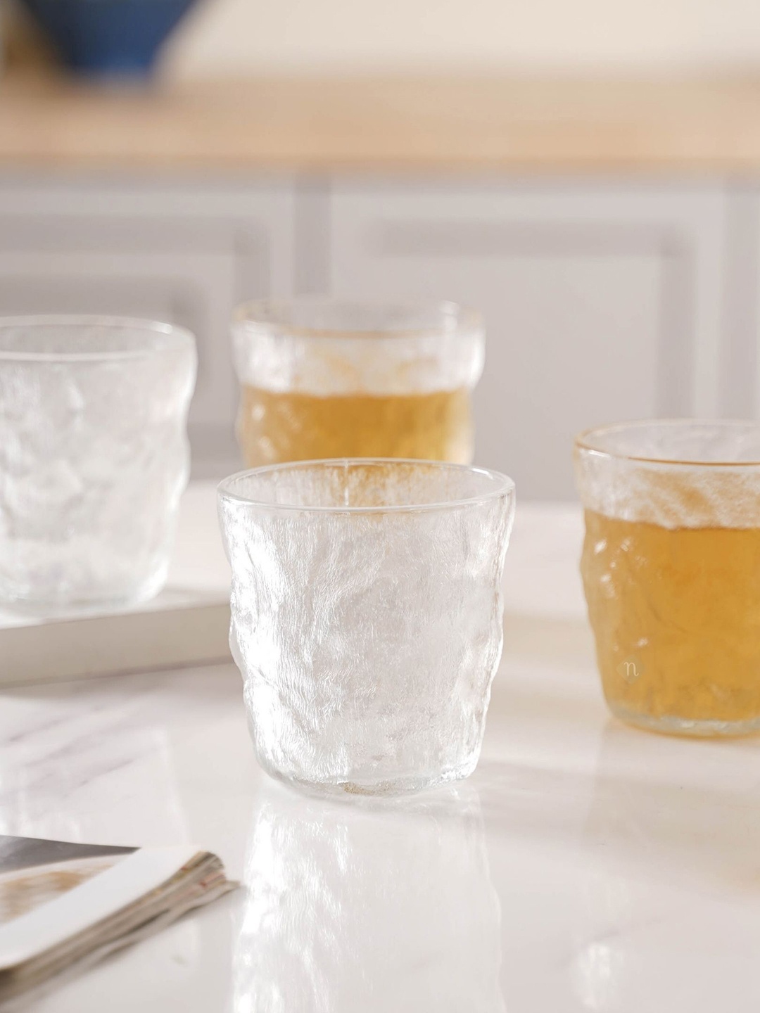 

Nestasia Set Of 4 White Translucent Iceberg Glass