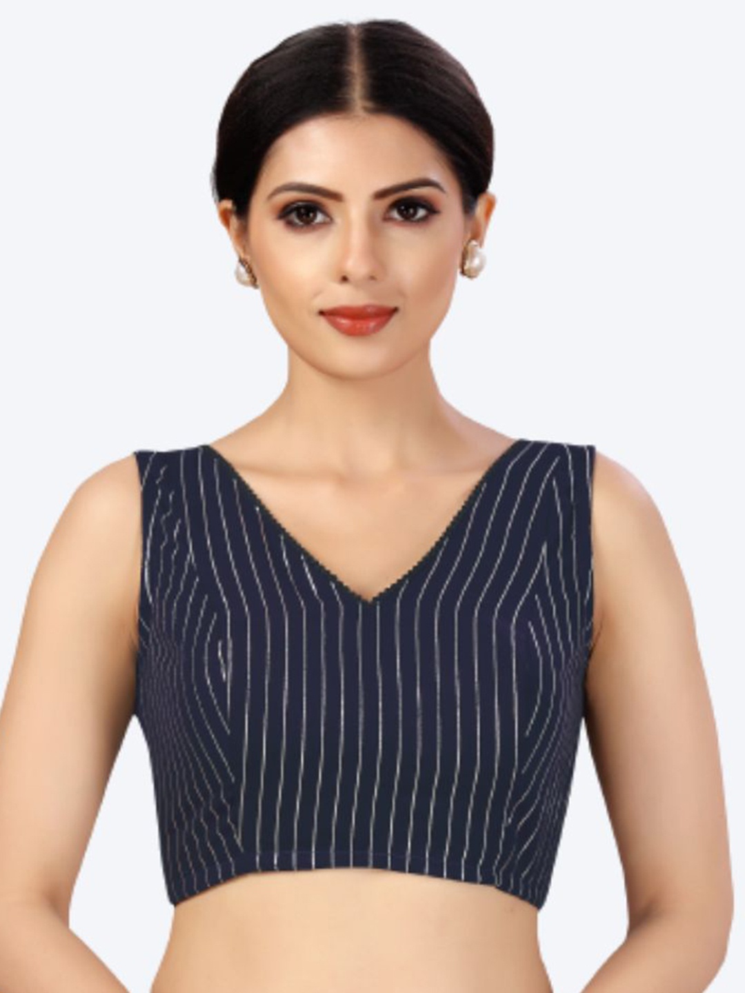 

Studio Shringaar Navy Blue Striped Saree Blouse