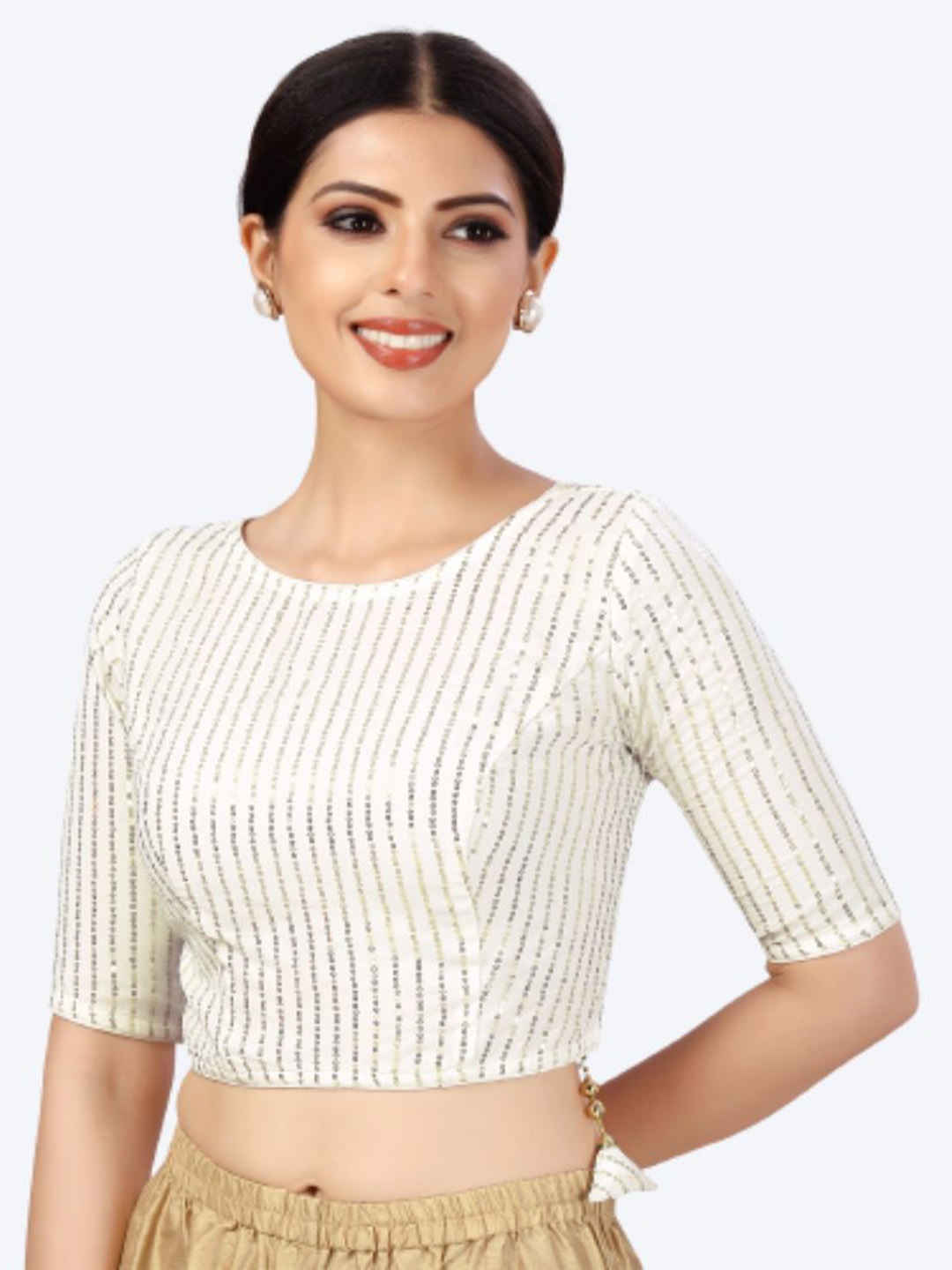 

Studio Shringaar White Embellished Saree Blouse