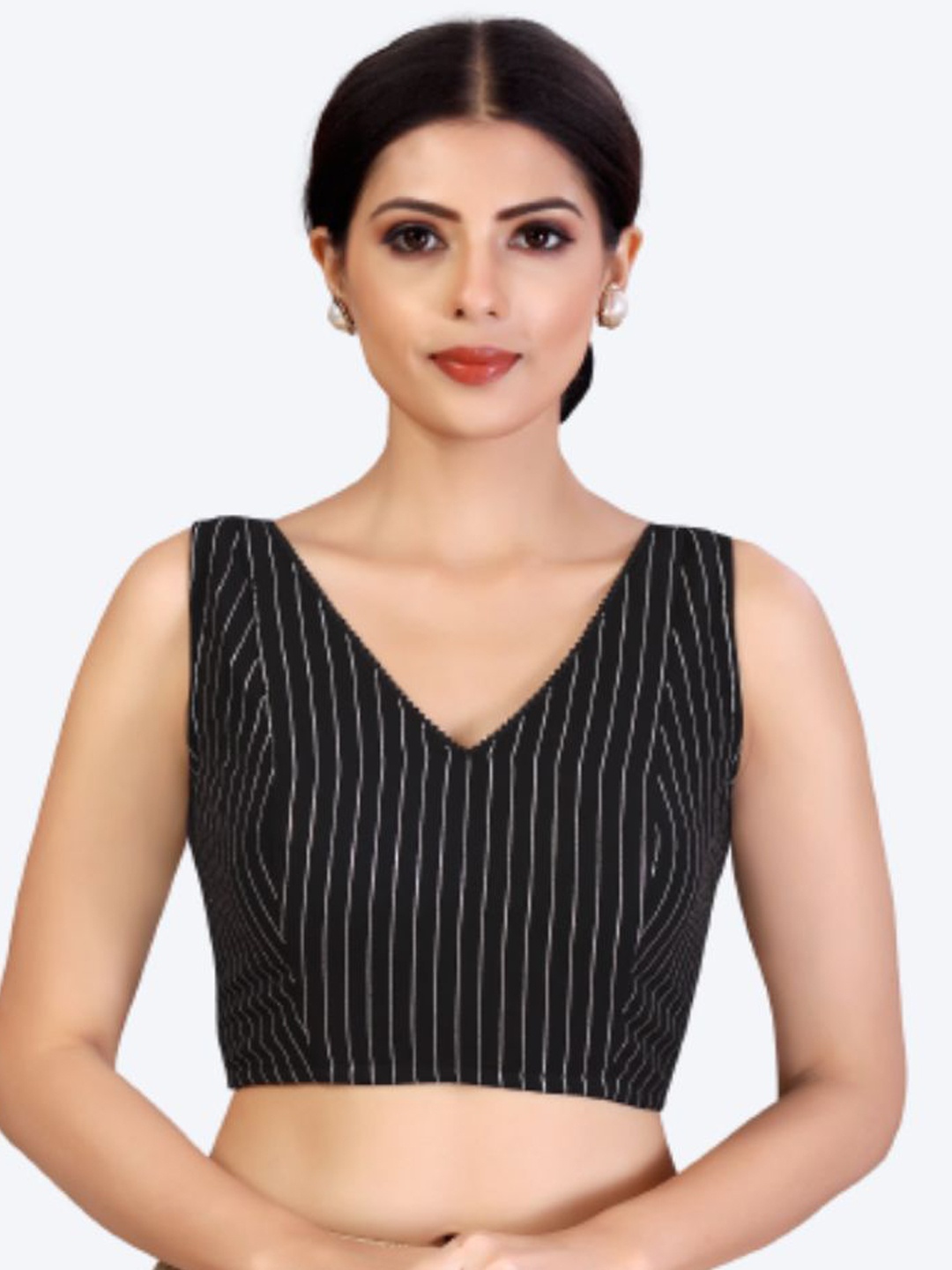 

Studio Shringaar Women Black Striped Georgette Saree Blouse