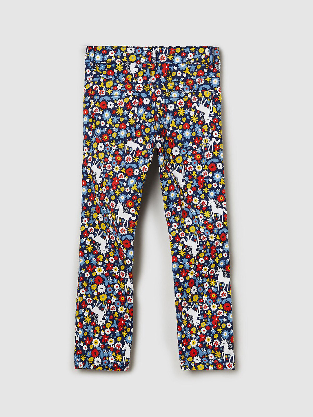 

max Girls Blue Floral Printed Cotton Trouser
