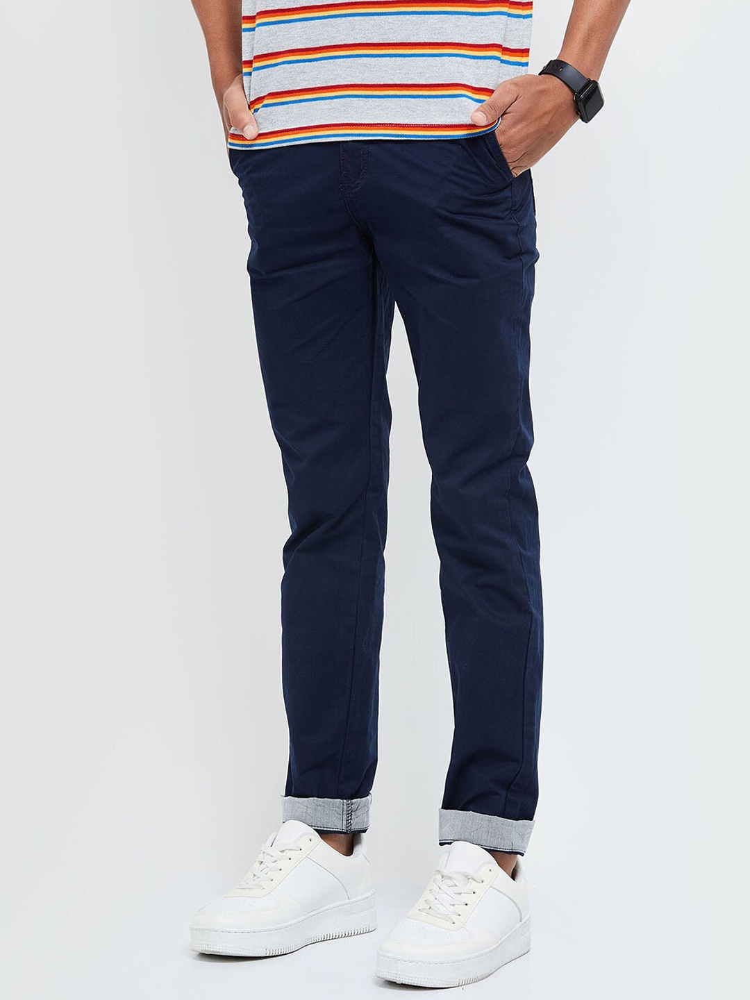 

max Boys Blue Solid Pure Cotton Trousers