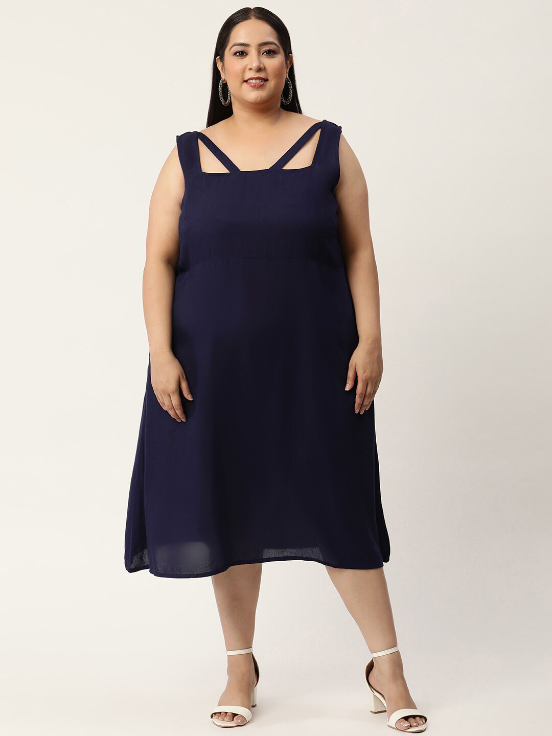 

theRebelinme Navy Blue A-Line Midi Dress