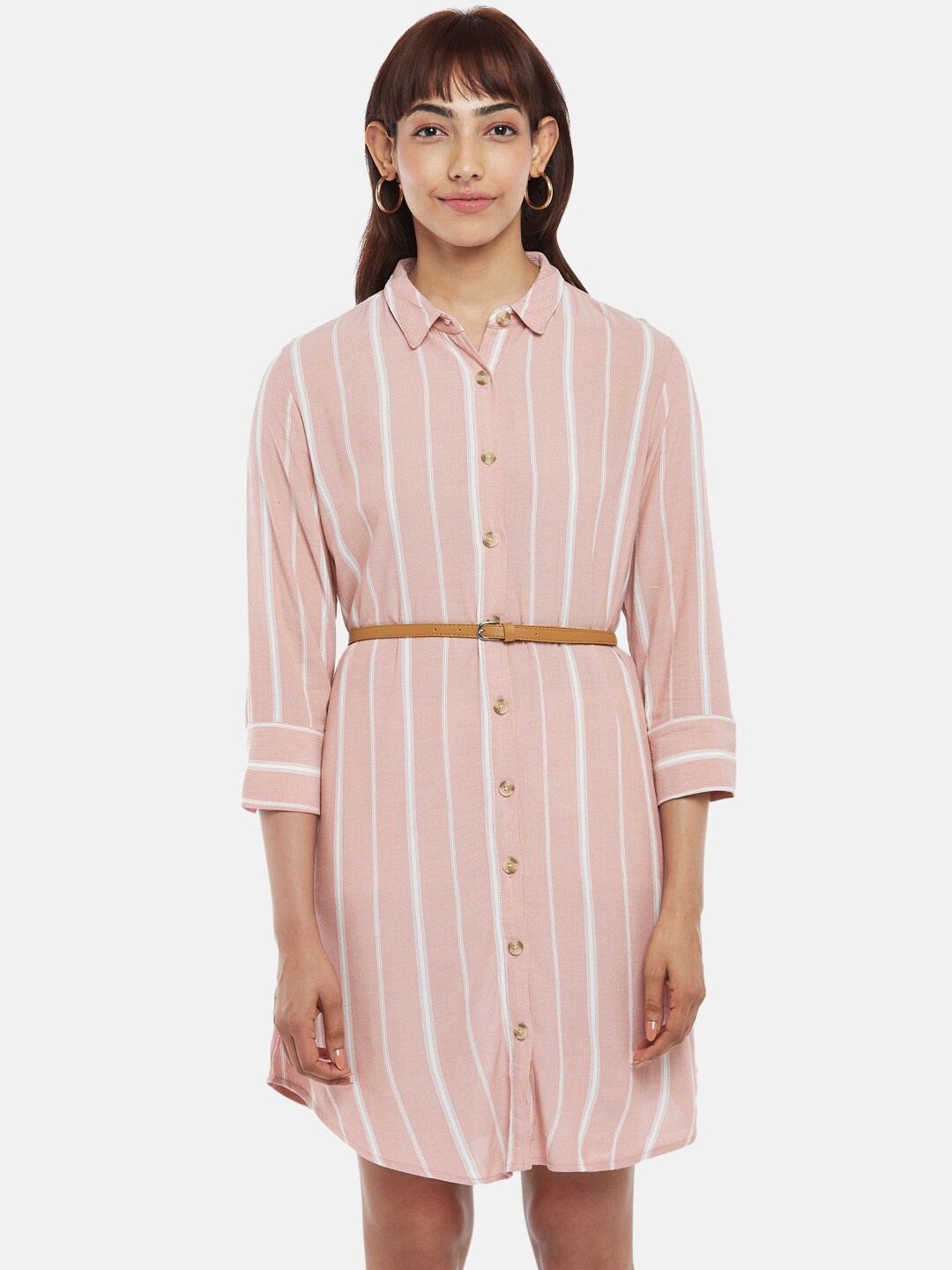 

Honey by Pantaloons Pink Striped Cotton Shirt Dress