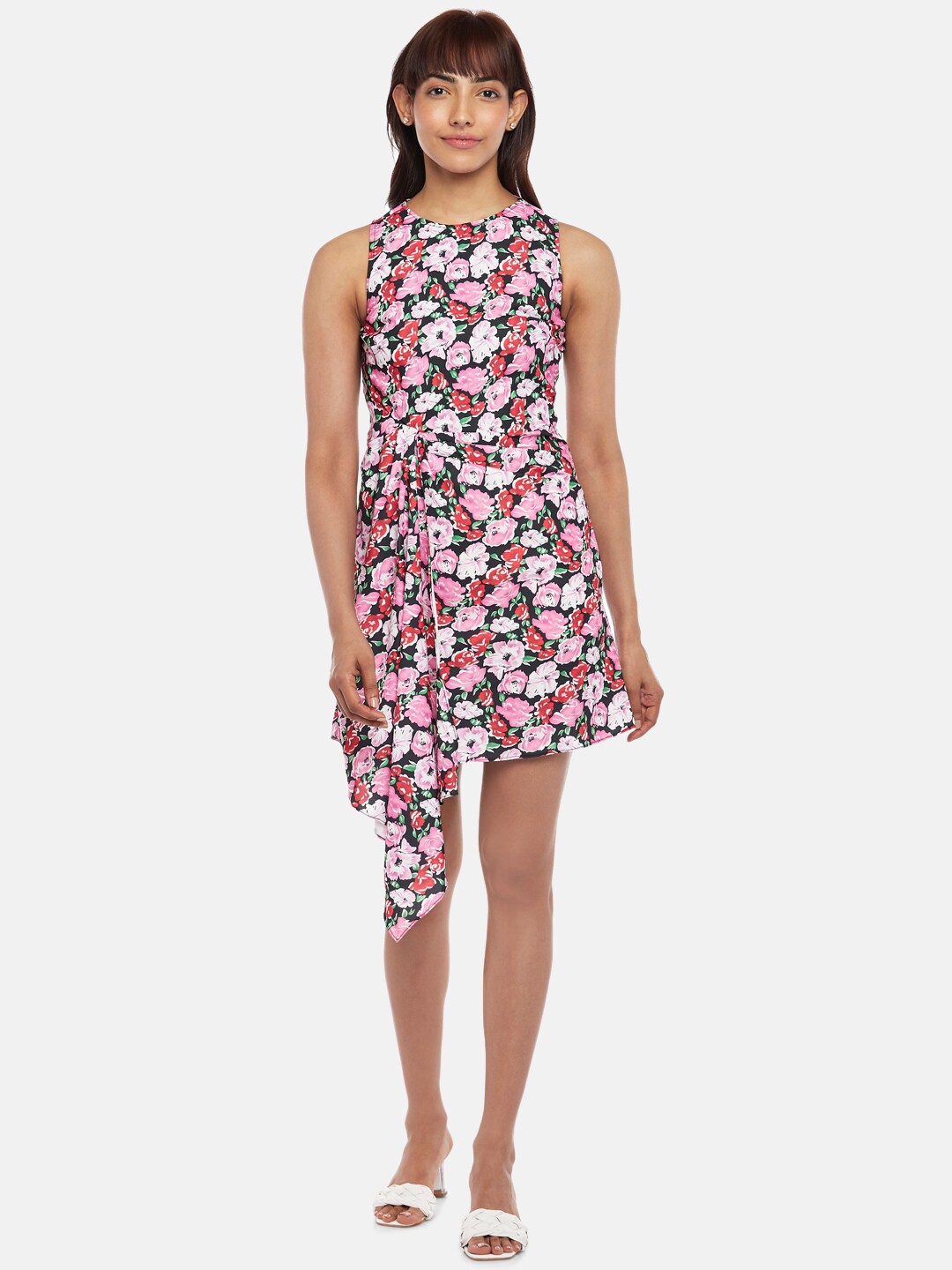 

Honey by Pantaloons Women Black & Pink Floral Sleeveless Sheath Dress