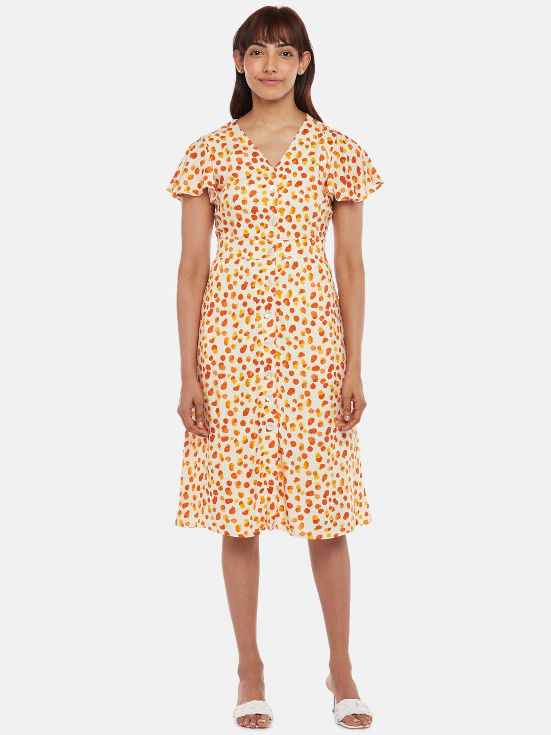 

Honey by Pantaloons Women Off White & Orange Printed A-Line Dress