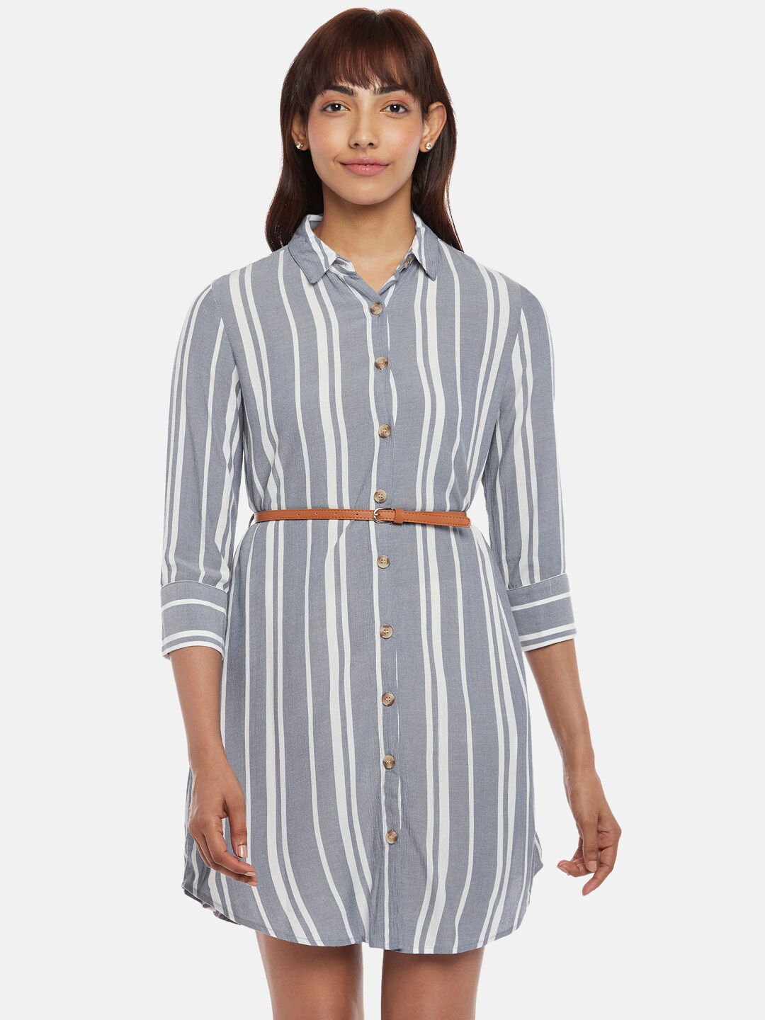 

Honey by Pantaloons Grey & White Striped Shirt Dress