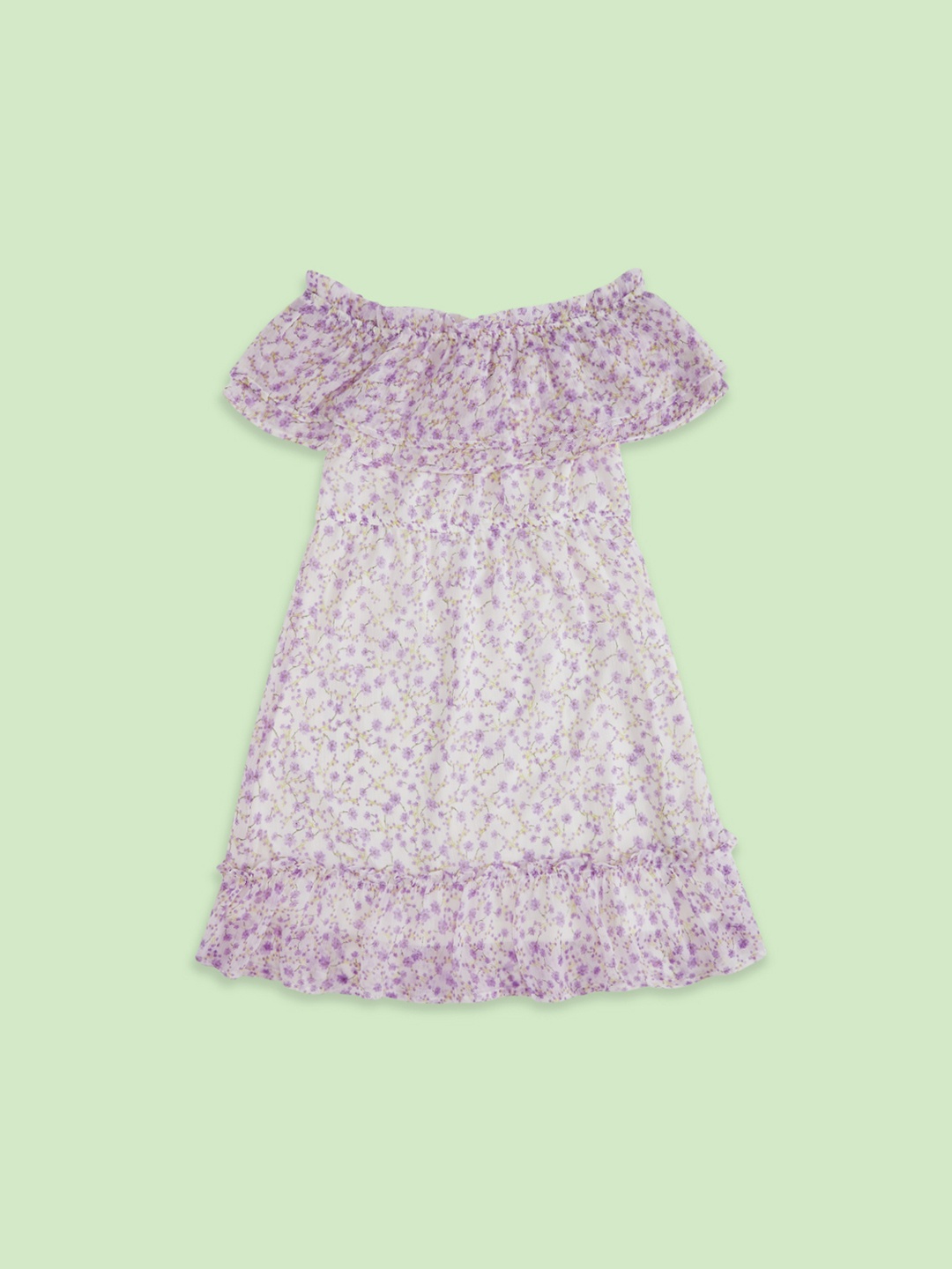 Pantaloons Junior White Floral Off-Shoulder A-Line Dress