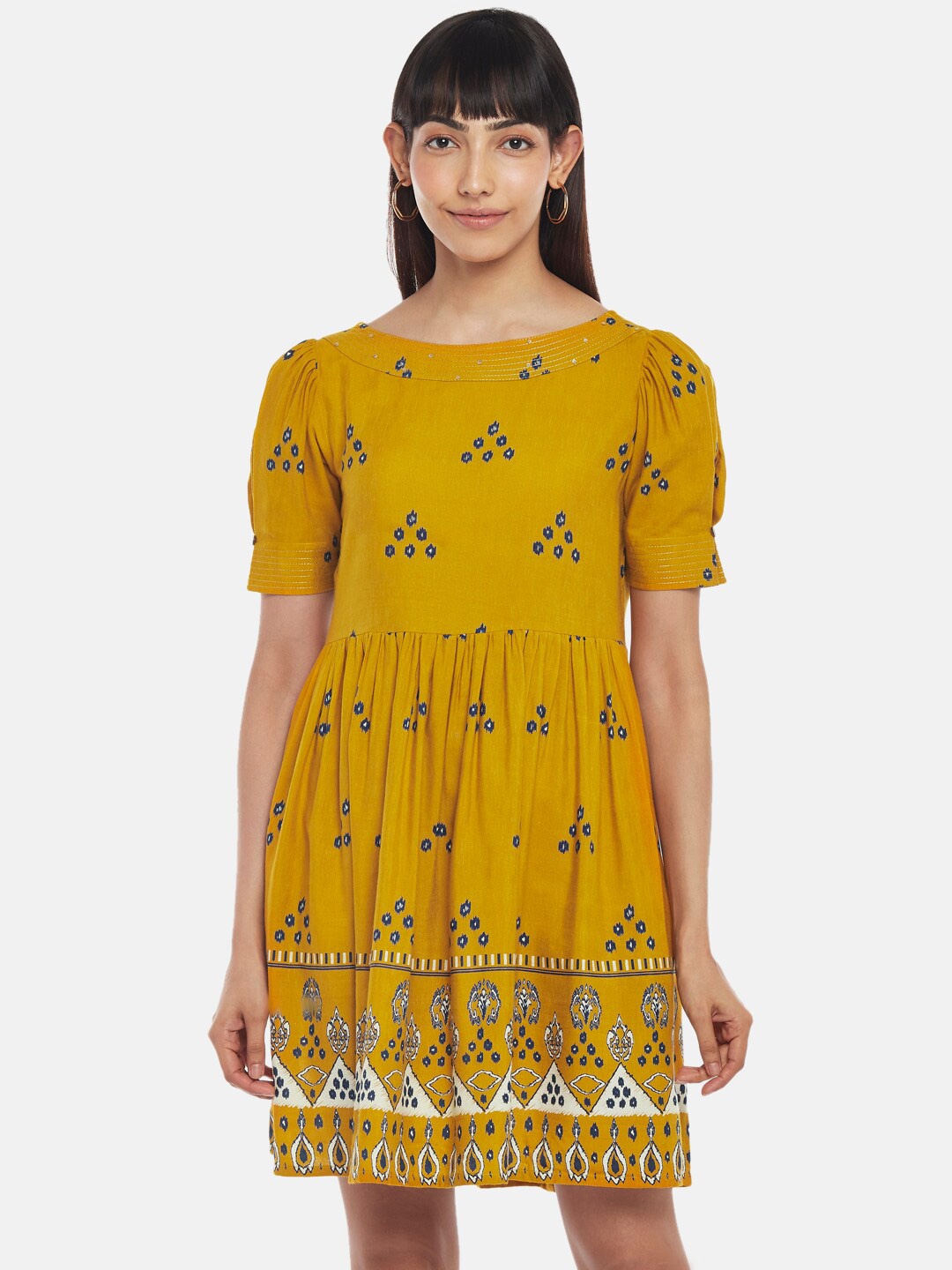 

People Mustard Yellow Ethnic Motifs Dress