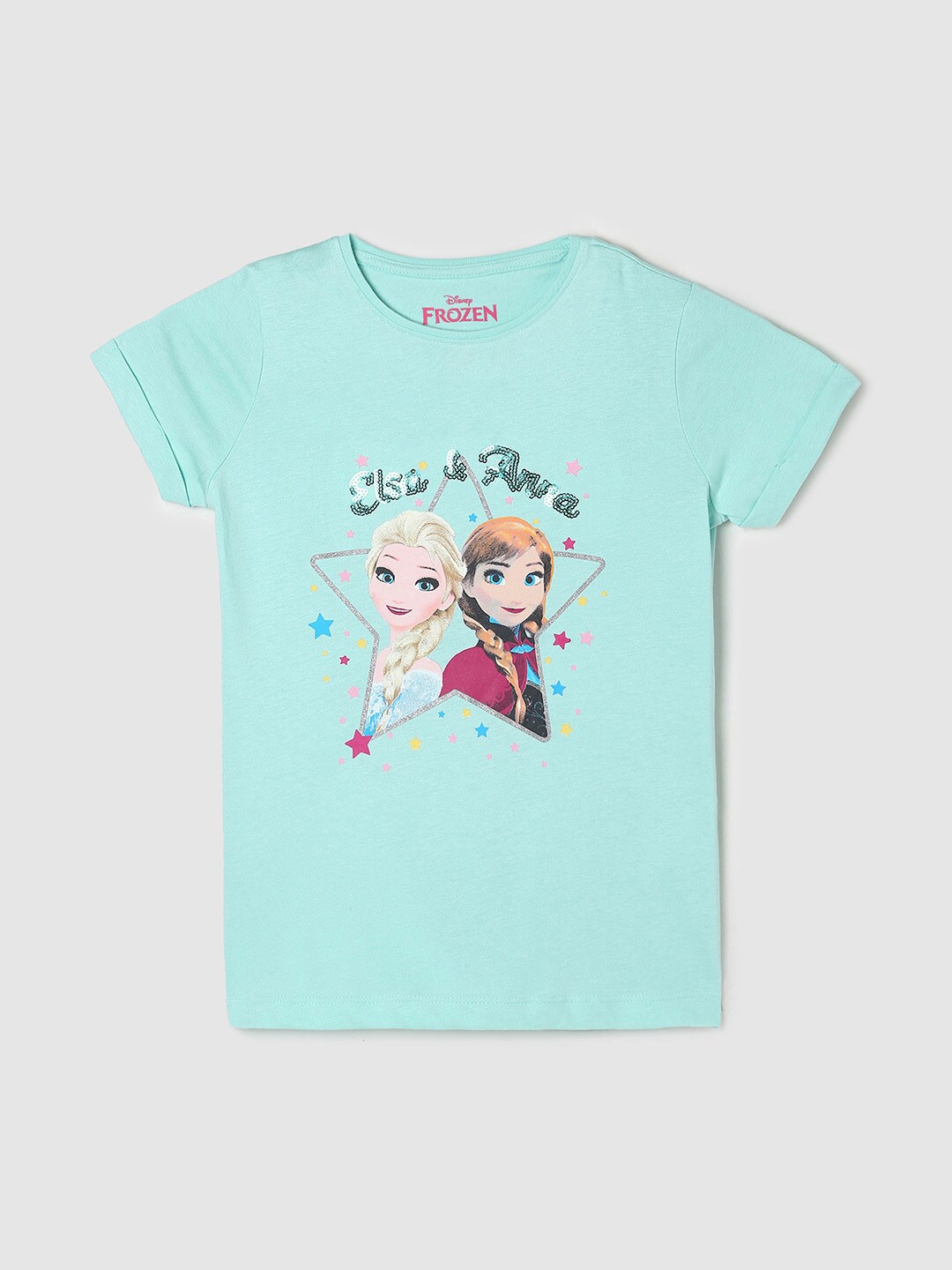

max Girls Green Frozen Printed Pure Cotton T-shirt