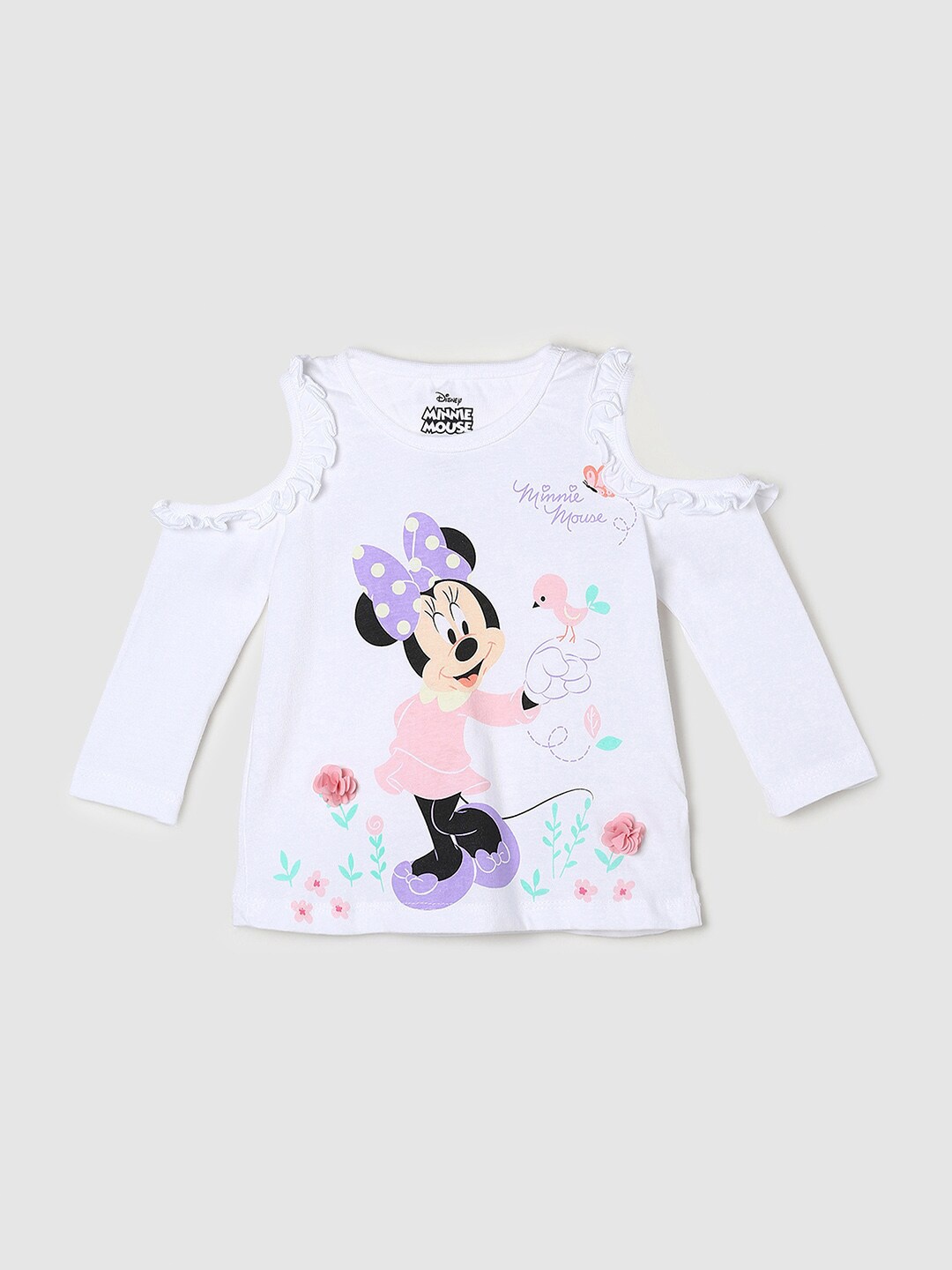 

max Girls White Printed Pure Cotton T-shirt