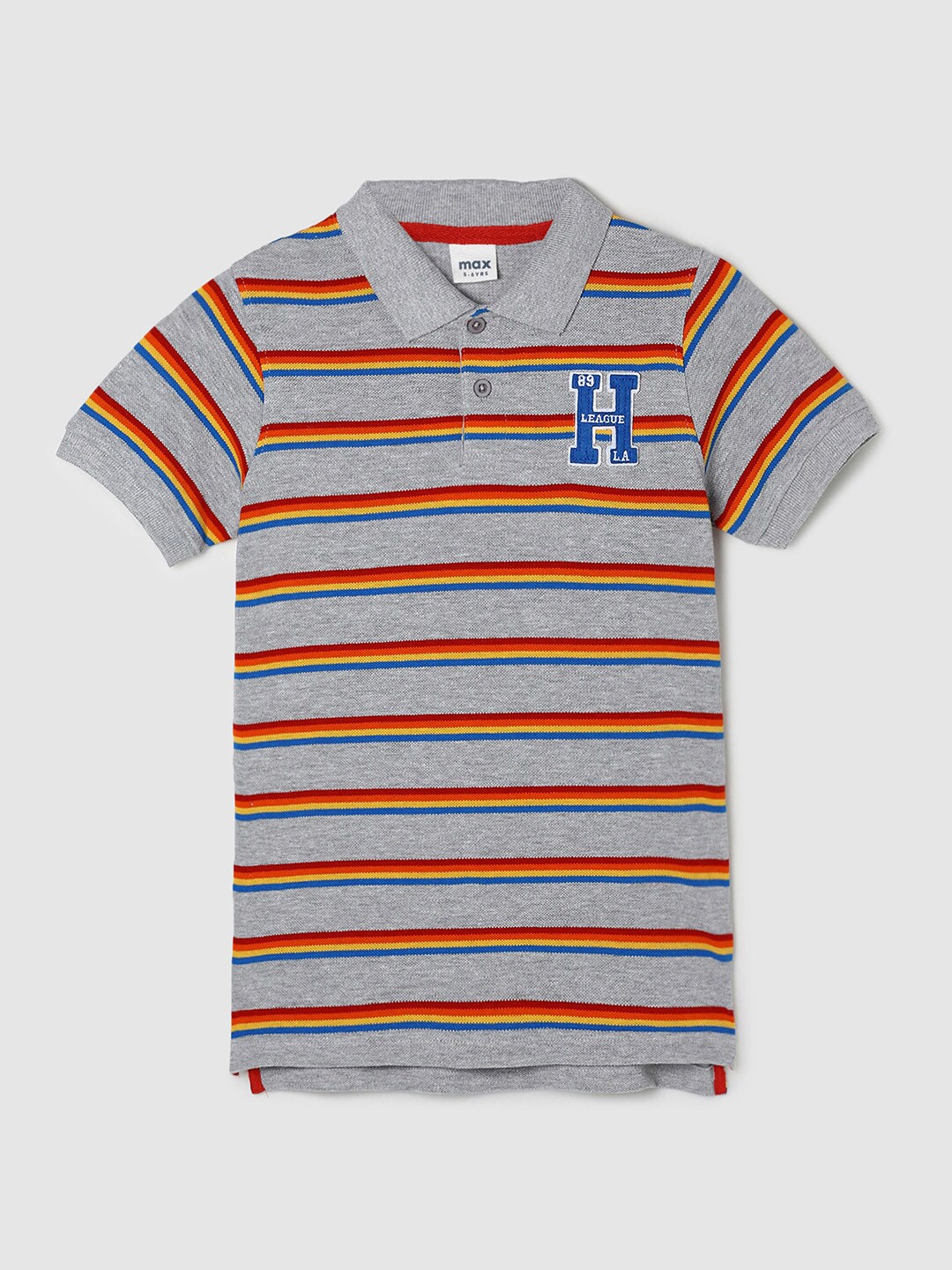 

max Boys Grey & Red Striped Polo Collar Pure Cotton T-shirt