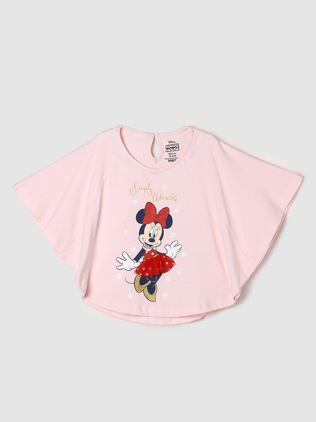 

max Girls Pink Printed Kimono Sleeves Pure Cotton T-shirt