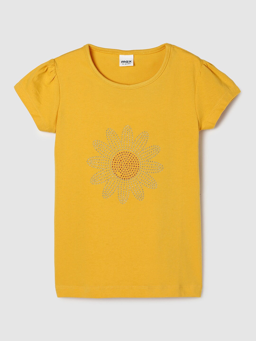 

max Girls Yellow Printed Round Neck T-shirt