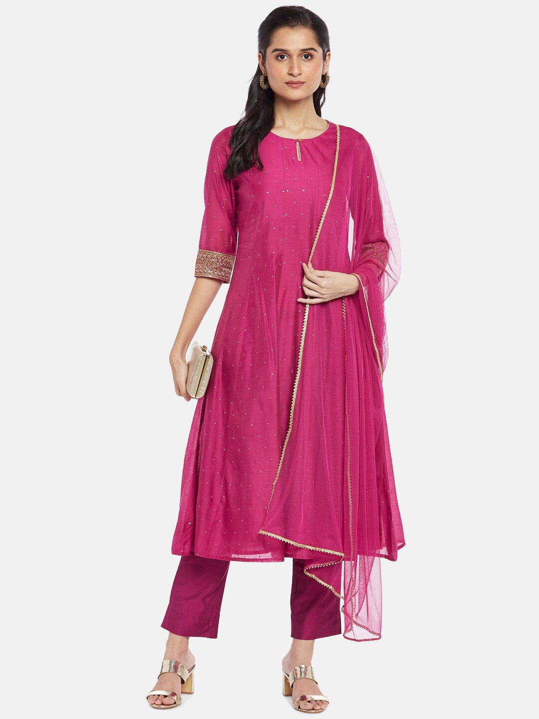 

RANGMANCH BY PANTALOONS Pink Keyhole Neck Midi Dress