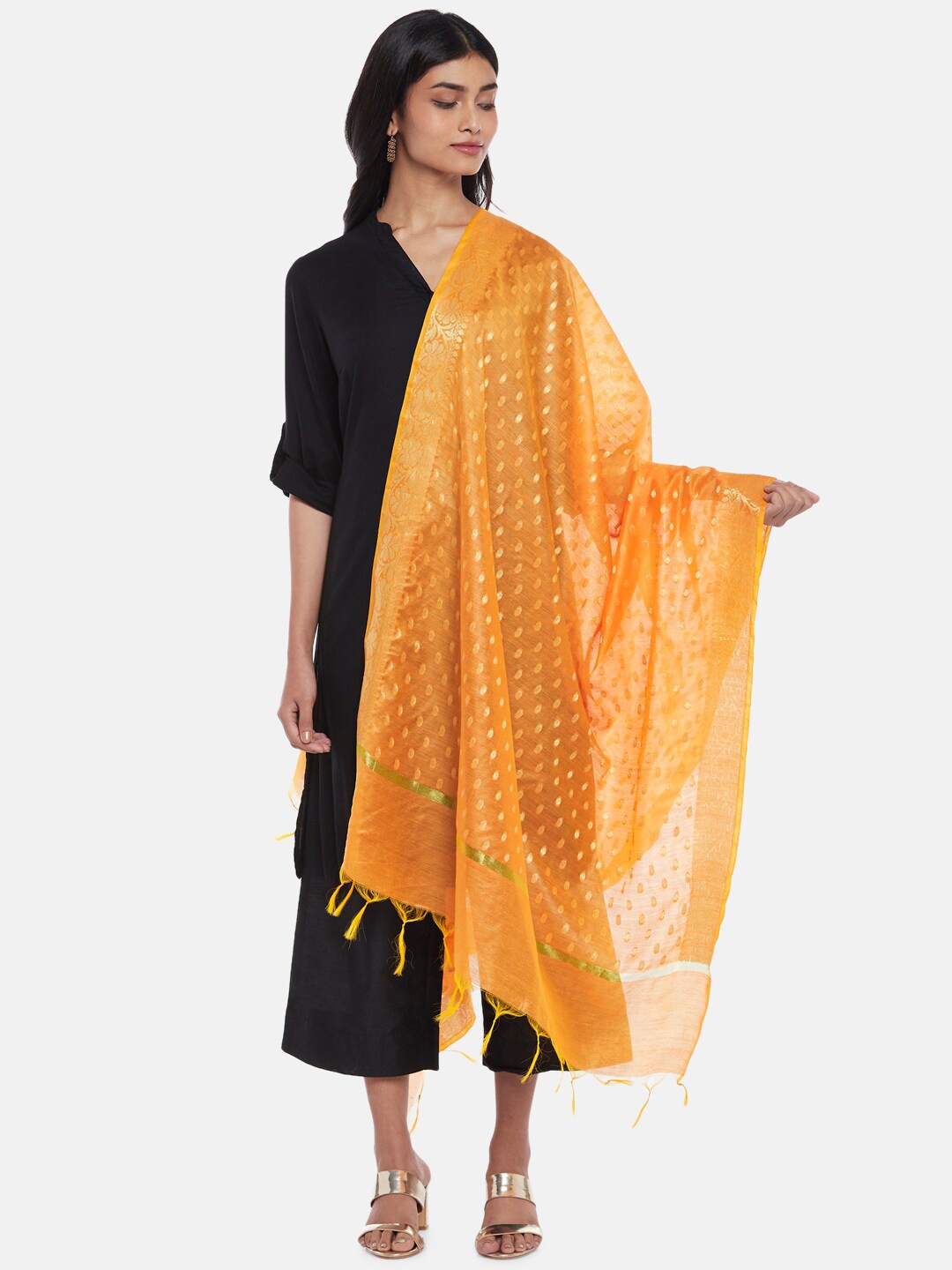 

RANGMANCH BY PANTALOONS Yellow & Gold-Toned Woven Design Dupatta with Zari