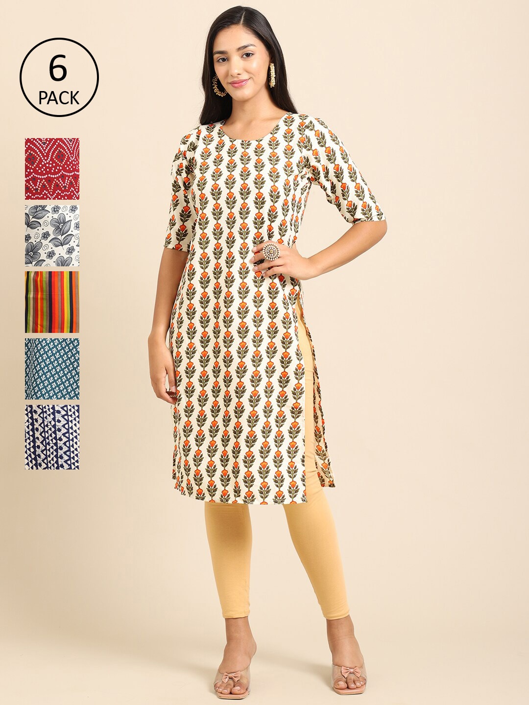 

7Threads Women 6 Multicoloured Geometric Printed Crepe Kurta, Multi