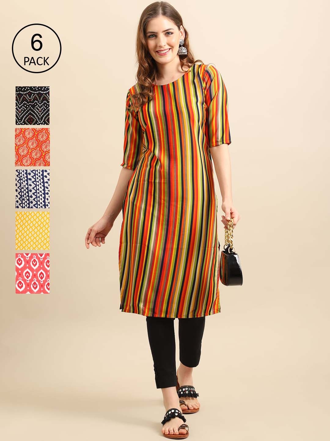 

7Threads Women 6 Multicoloured Geometric Printed Crepe Kurta, Multi